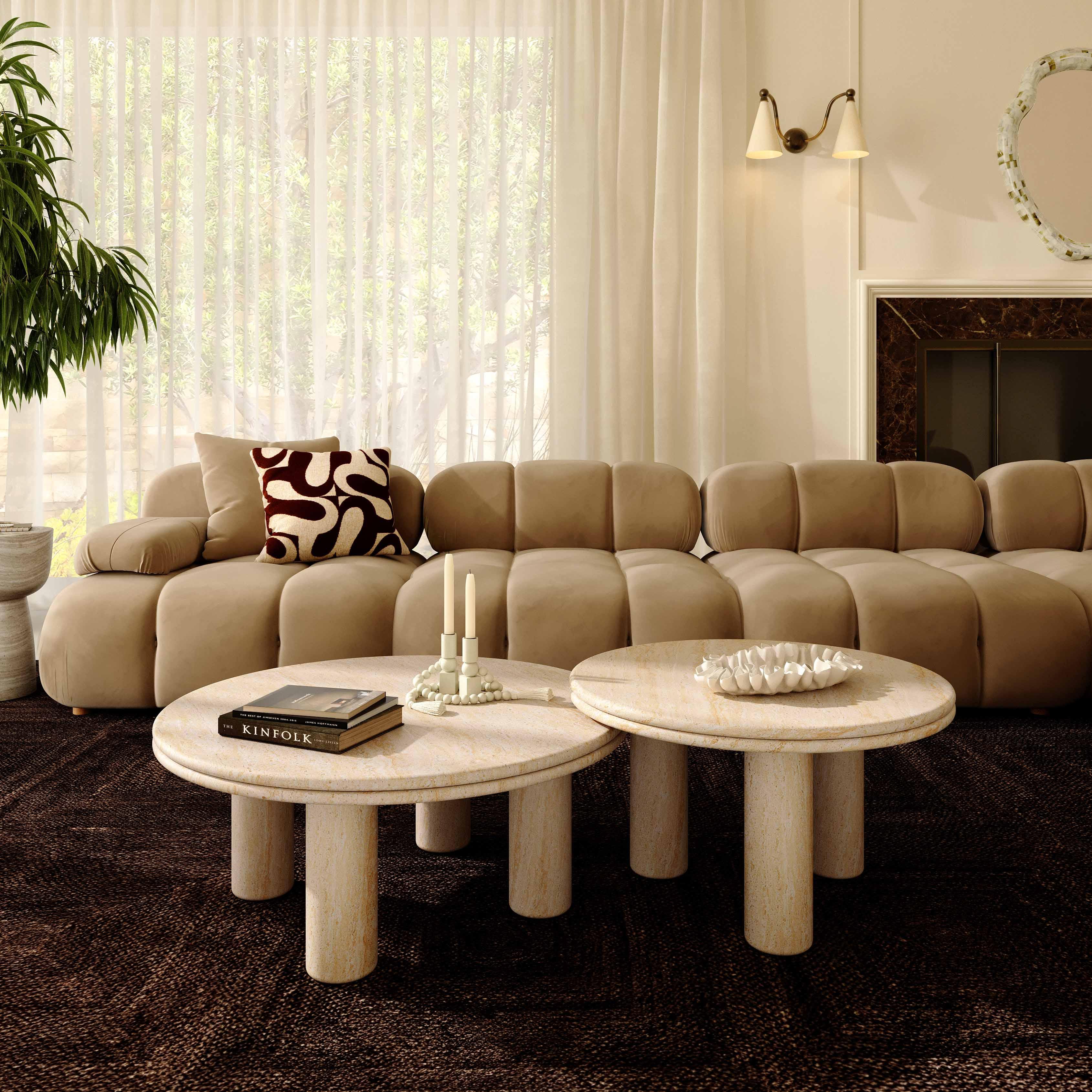 Amora Faux Travertine Indoor/Outdoor 26" Round Accent Table - Image 2