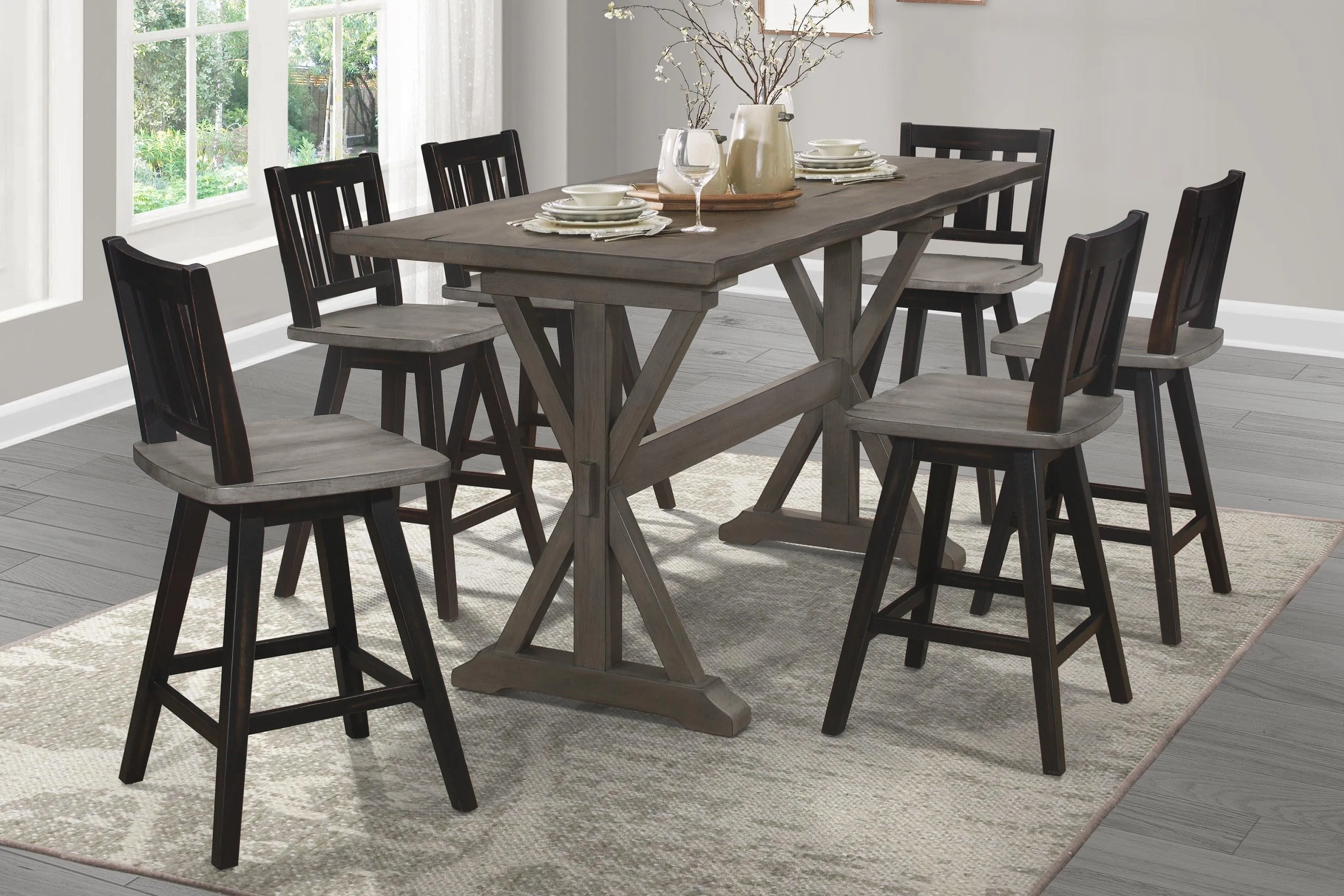 Amsonia Gray/Black Swivel Counter Height Chairs, Set of 2 - Image 2