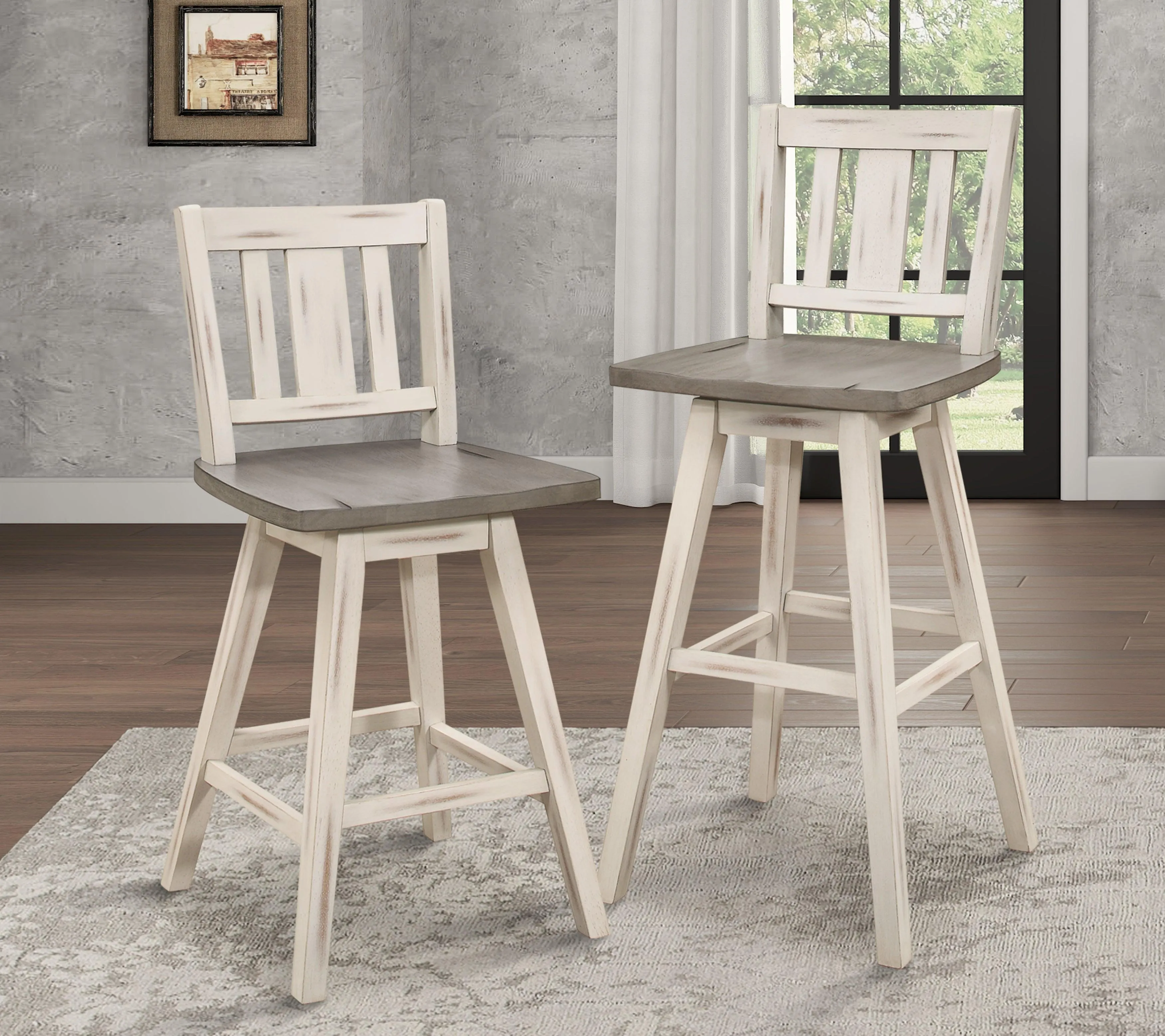 Amsonia White Swivel Pub Counter Height Chairs, Set of 2 - Image 6