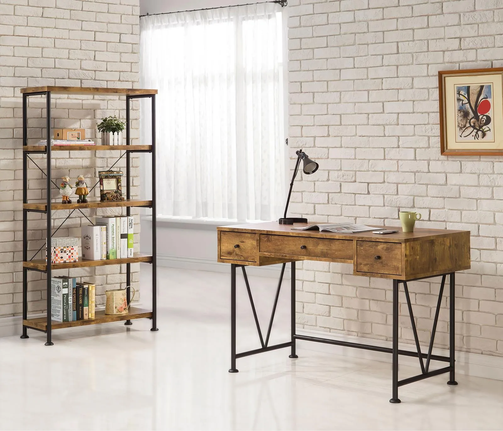 Analiese Antique Nutmeg/Black 3-Drawer Writing Desk - Image 11