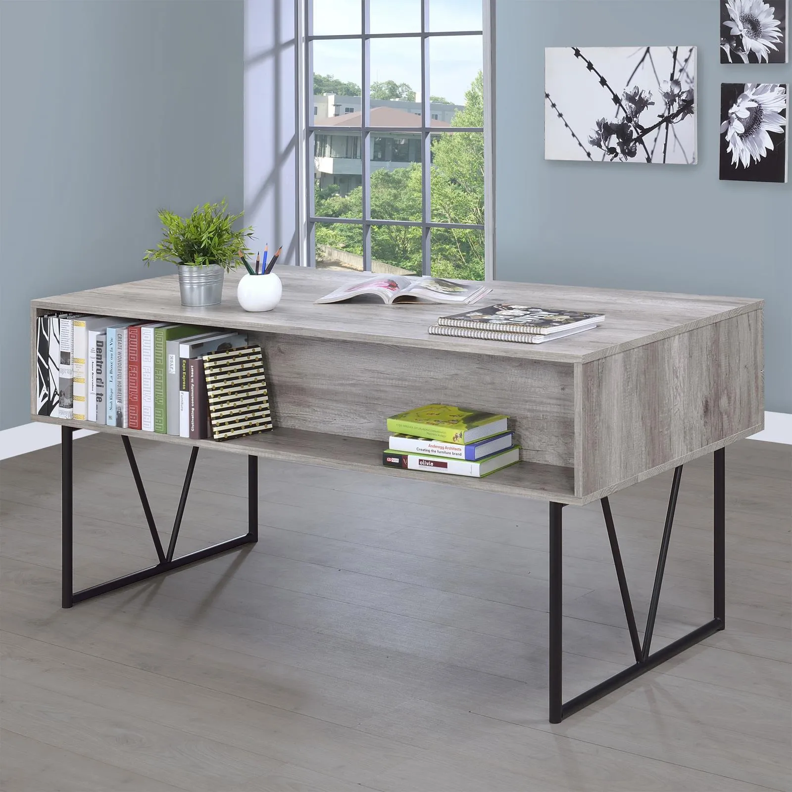 Analiese Gray Driftwood 4-Drawer Writing Desk - Image 11
