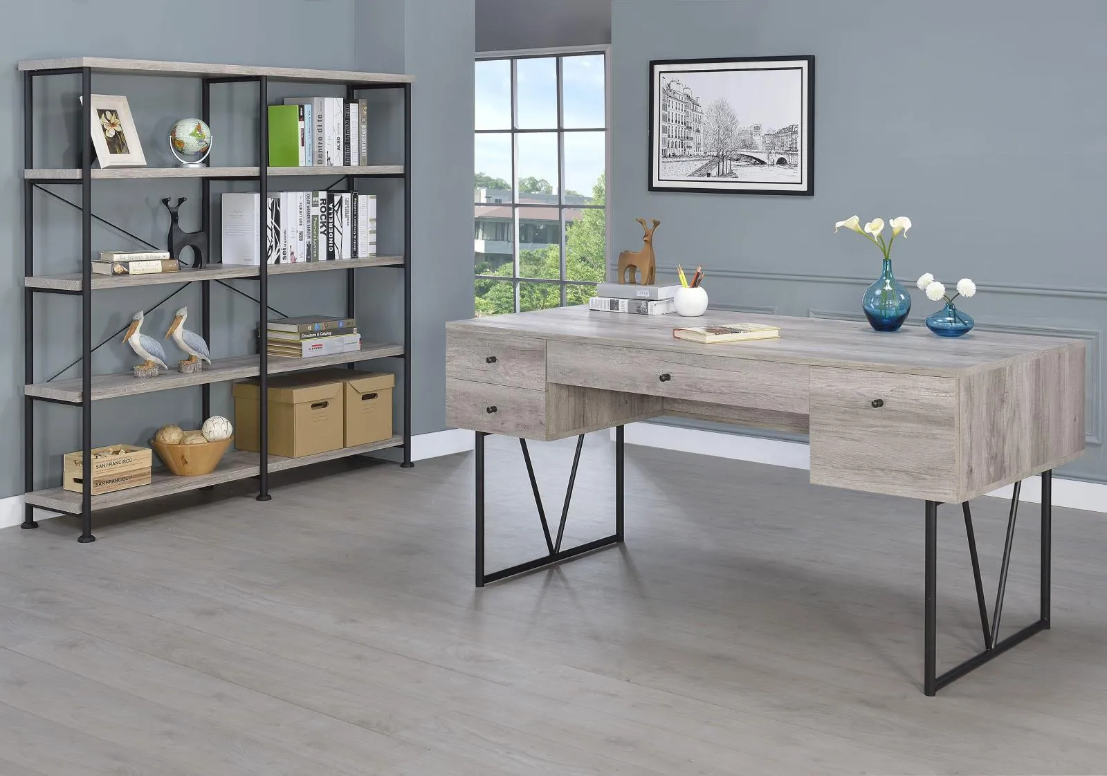 Analiese Gray Driftwood 4-Drawer Writing Desk - Image 12