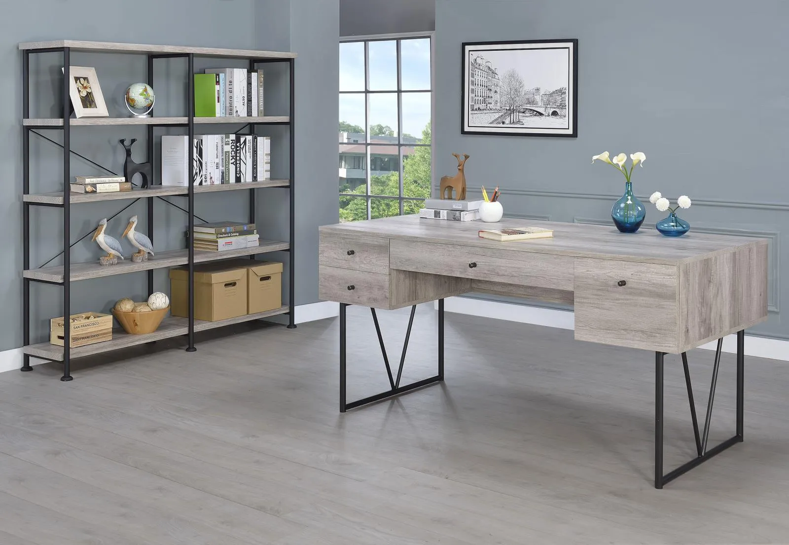 Analiese Gray Driftwood 4-Shelf Open Bookcase - Image 10