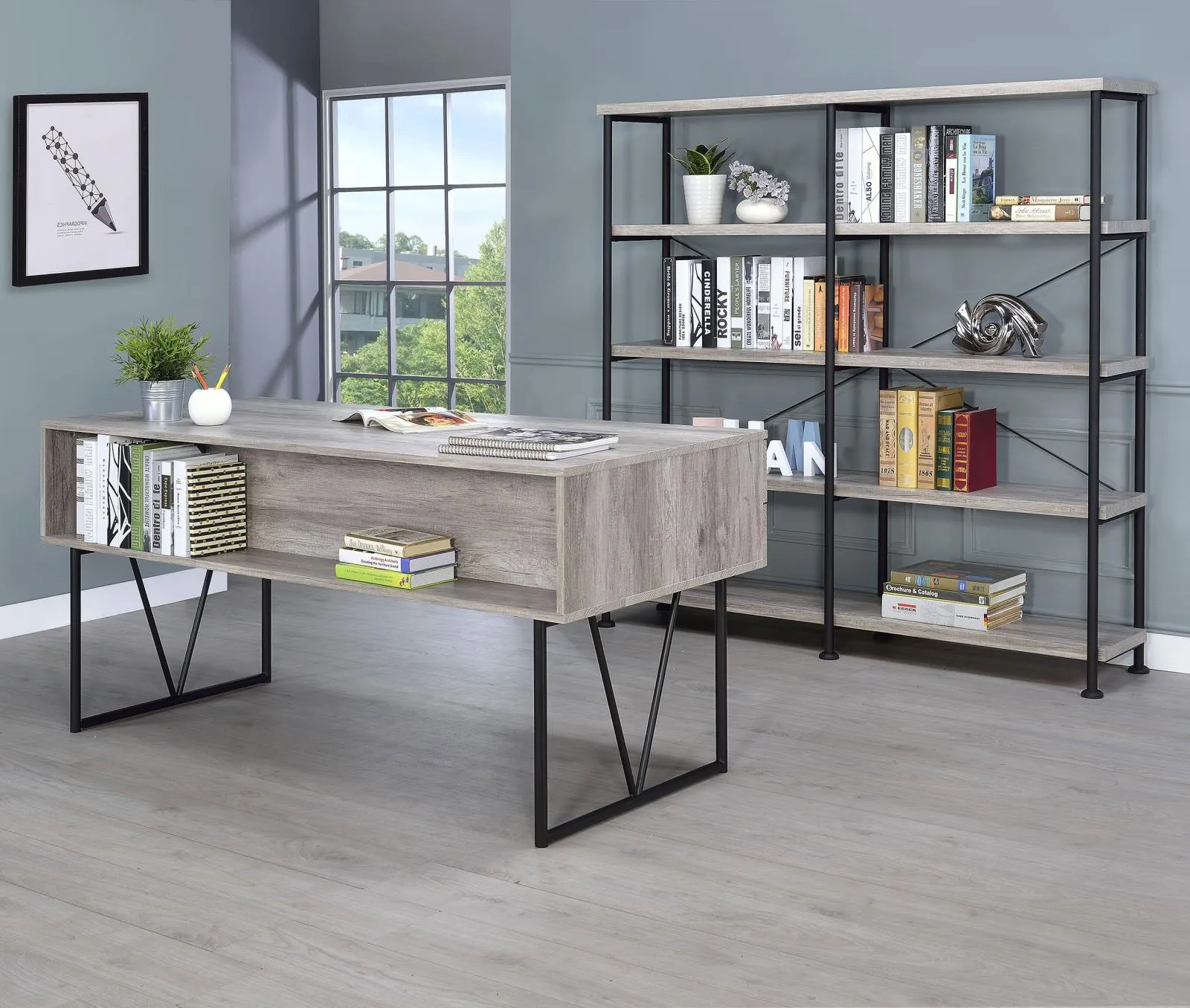 Analiese Gray Driftwood 4-Shelf Open Bookcase - Image 11