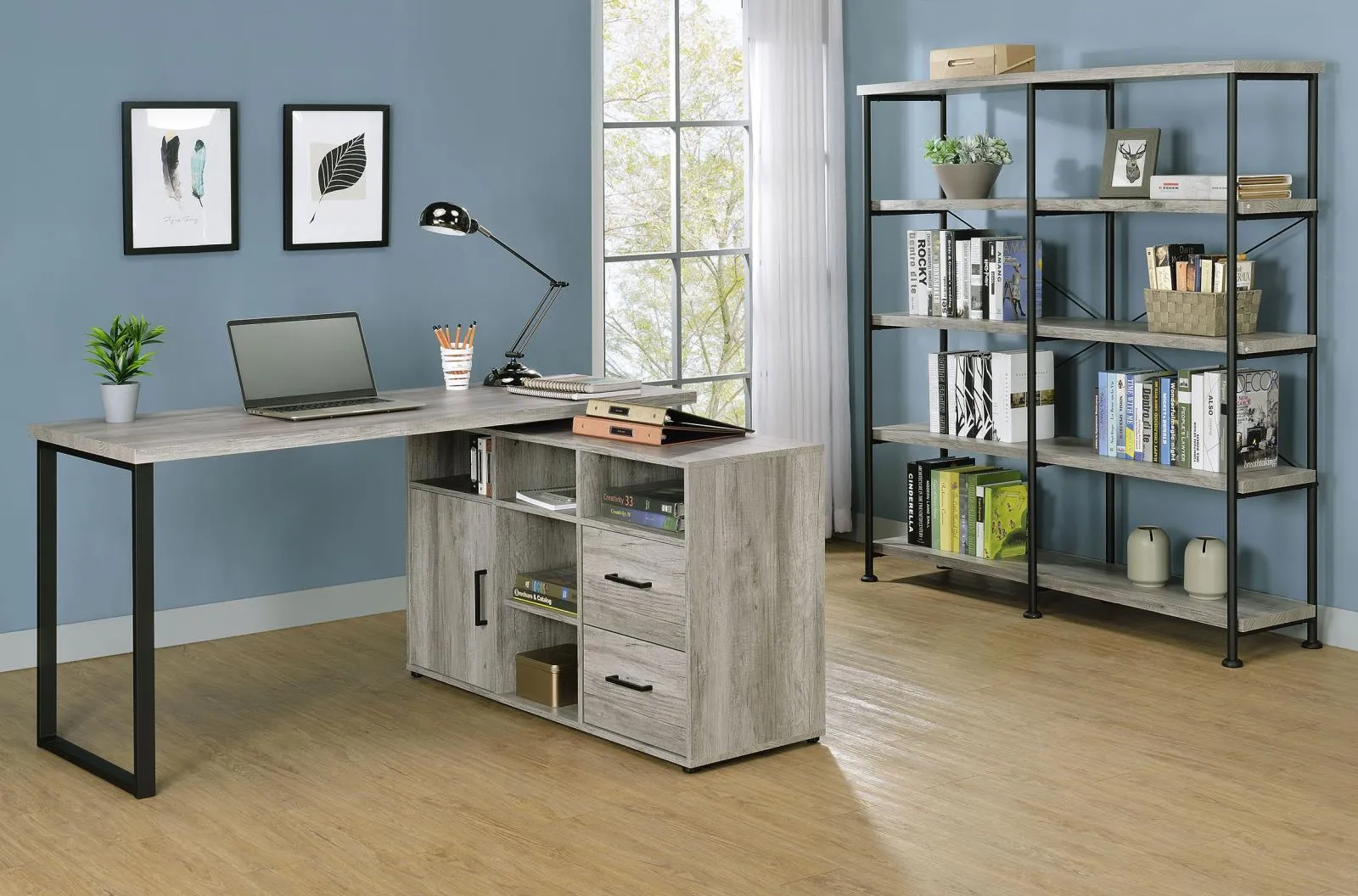 Analiese Gray Driftwood 4-Shelf Open Bookcase - Image 12