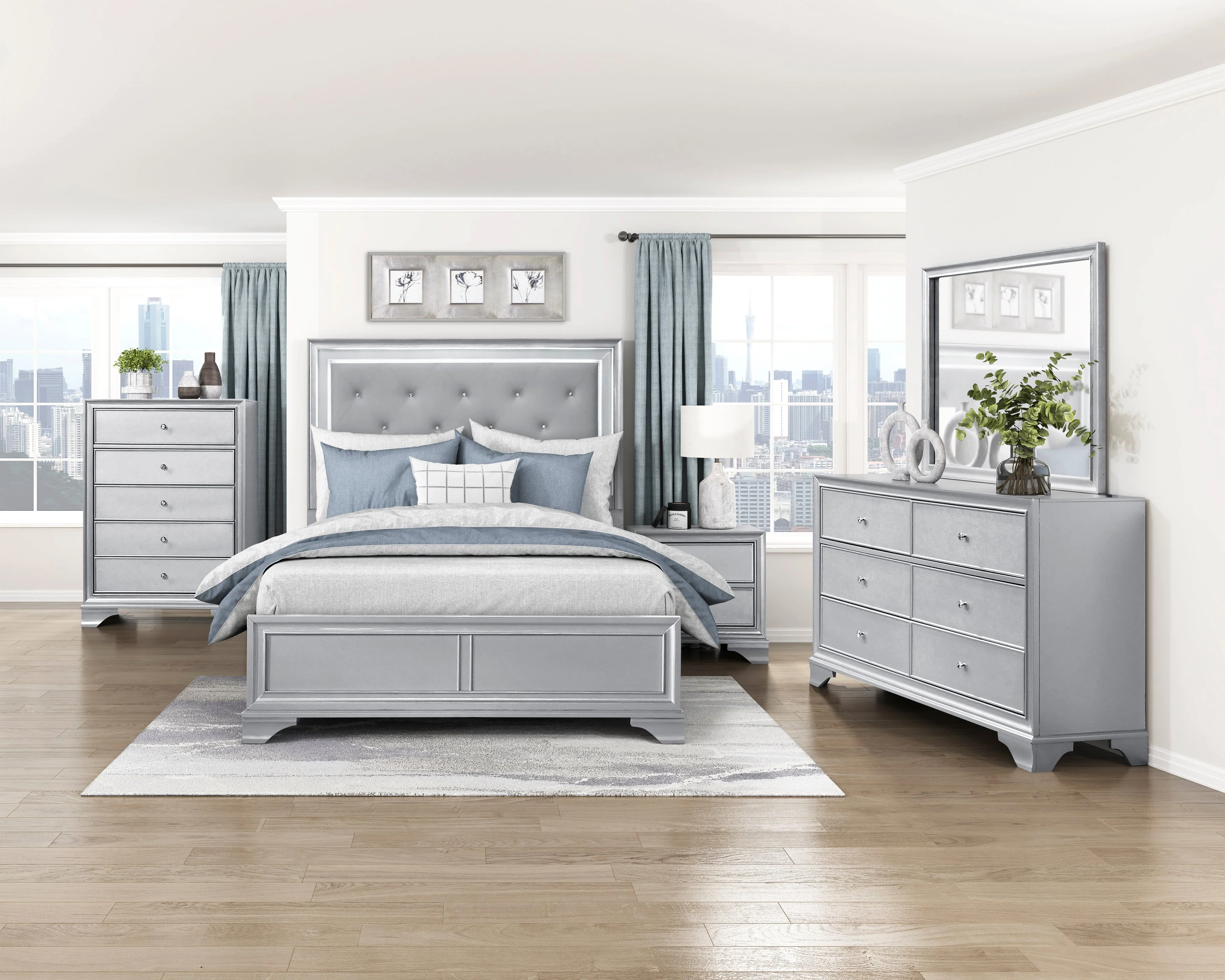Anatole Metallic Silver LED Panel California King Bed - Image 9