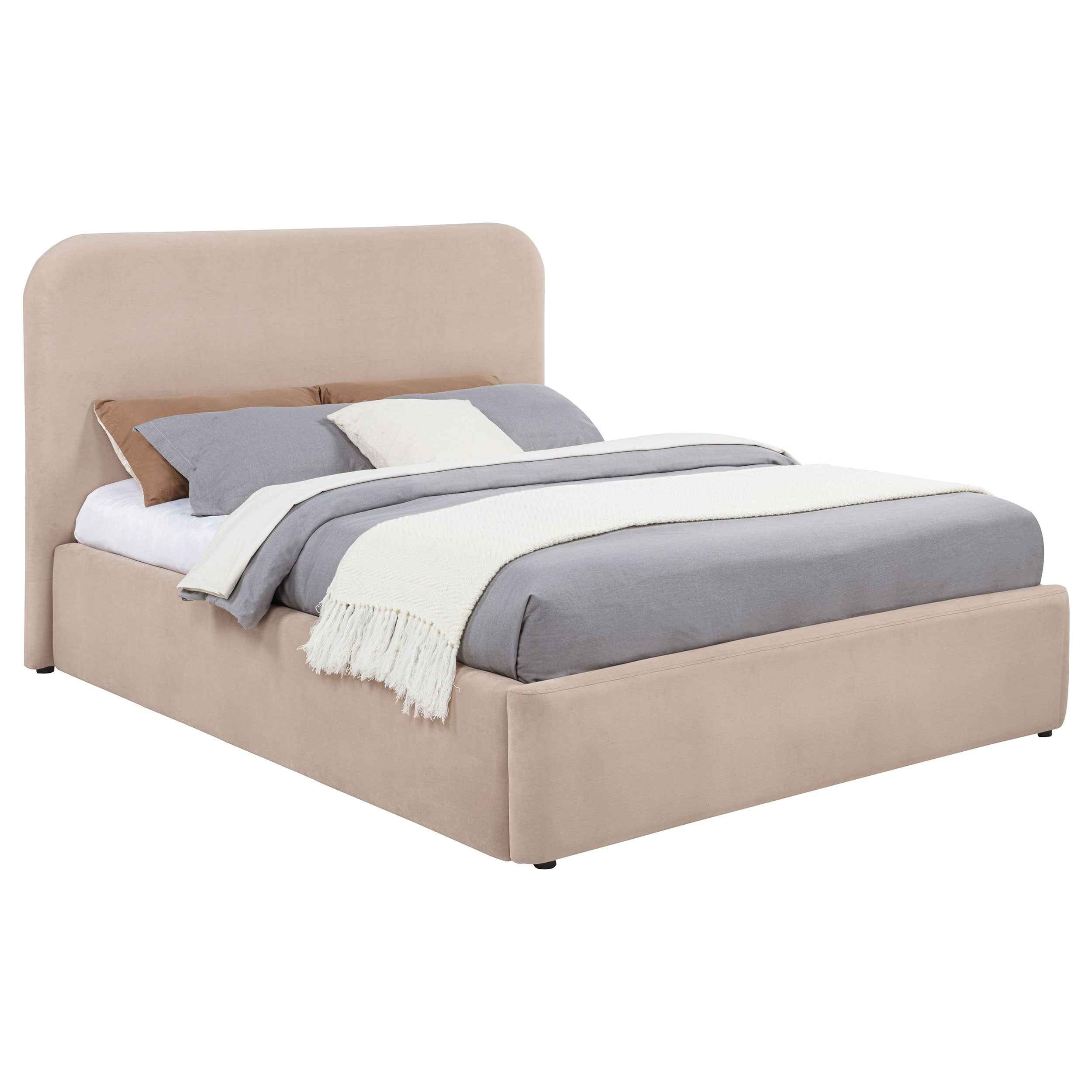 Anders Beige Upholstered Eastern King Storage Lift Platform Bed