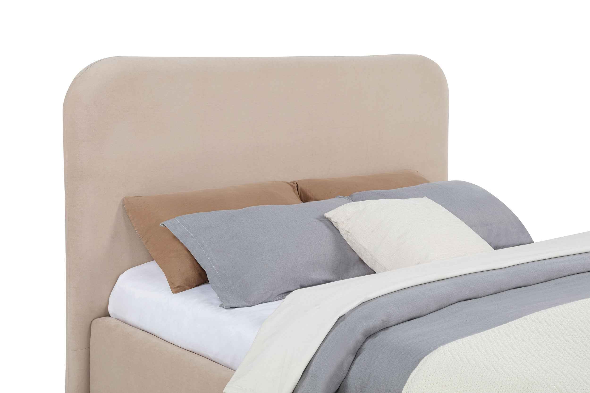 Anders Beige Upholstered Full Storage Lift Platform Bed - Image 5