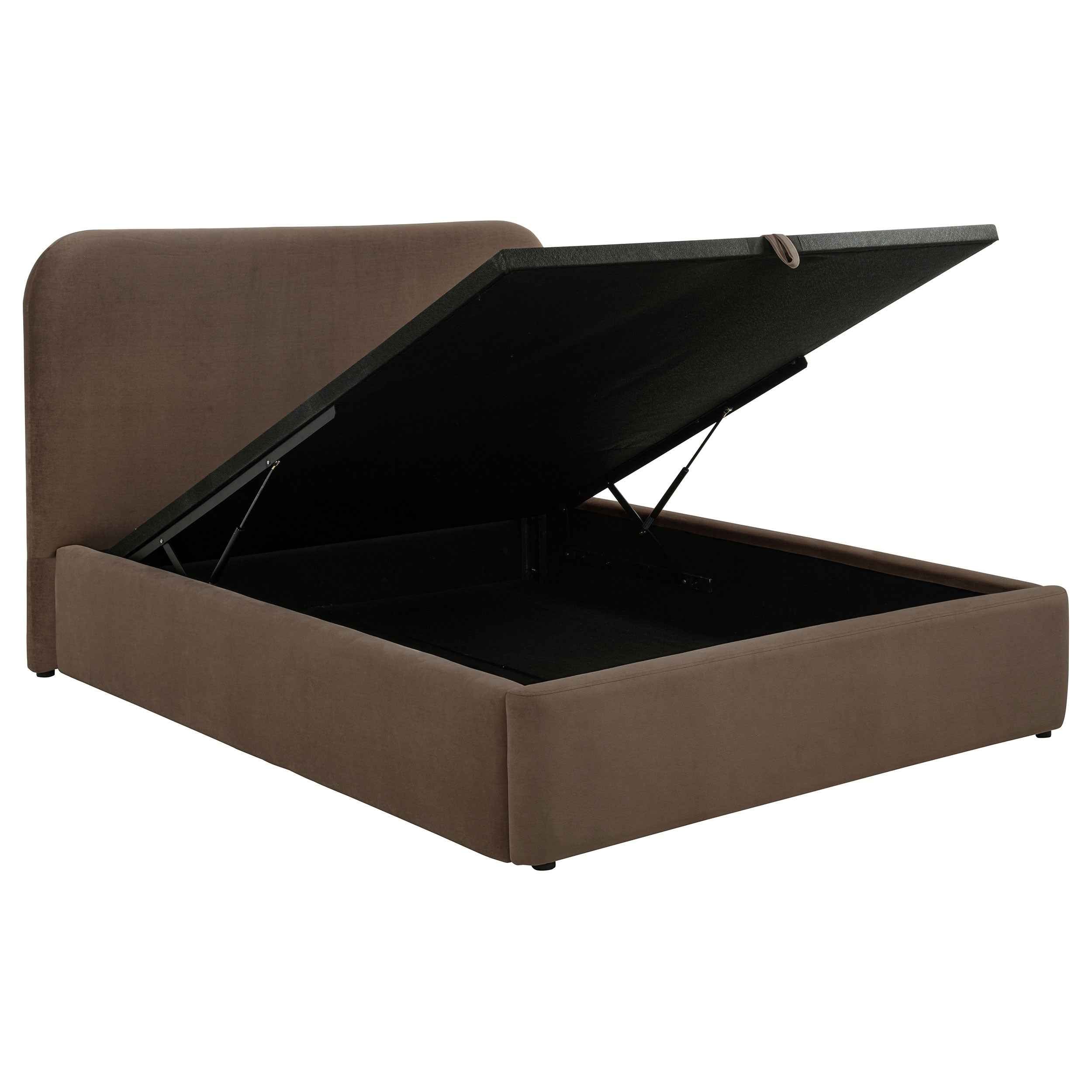 Anders Chocolate Upholstered Eastern King Storage Lift Platform Bed - Image 2