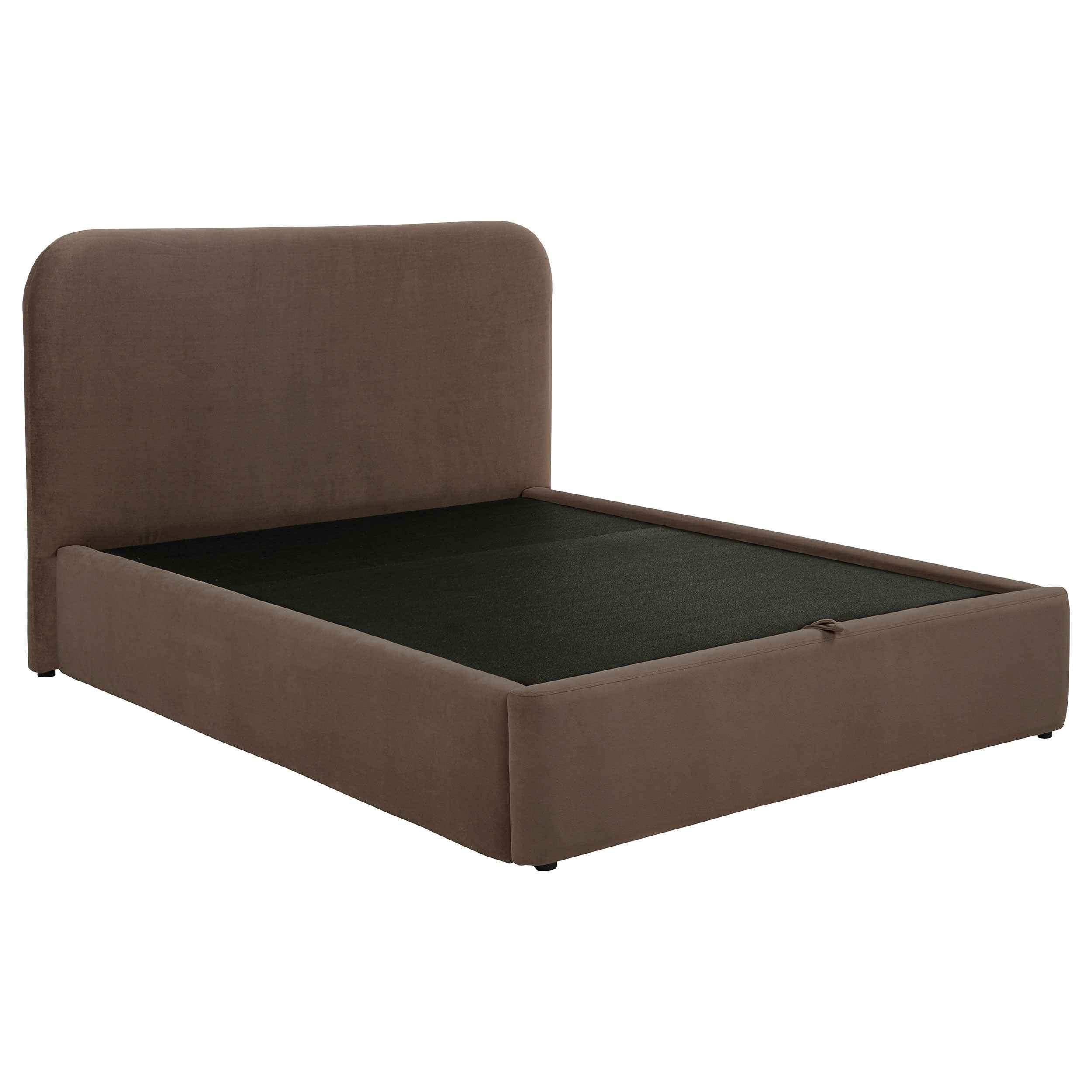 Anders Chocolate Upholstered Full Storage Lift Platform Bed