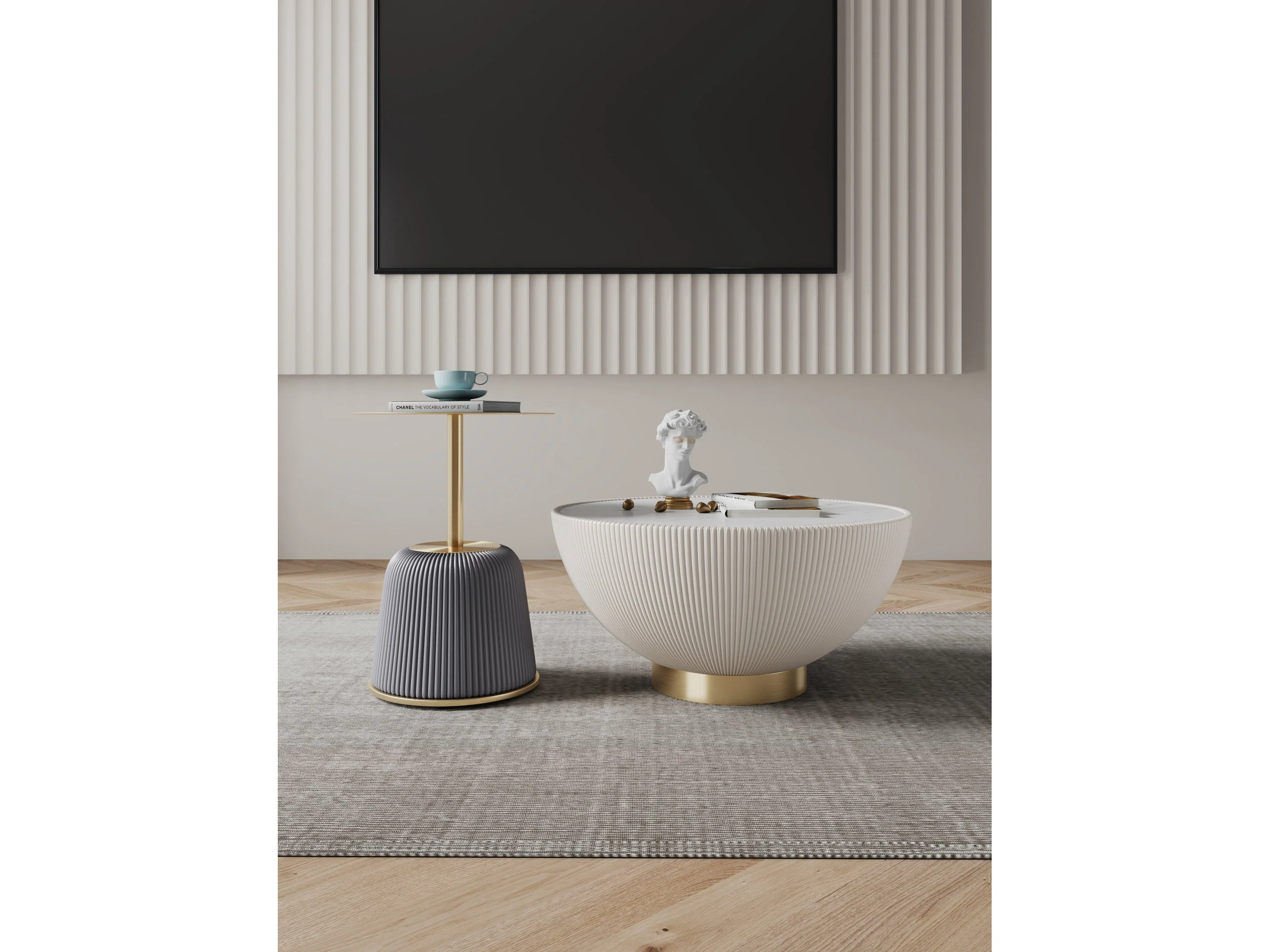 Anderson Coffee Table and End Table 1.0 in Cream and Grey (set of 2)