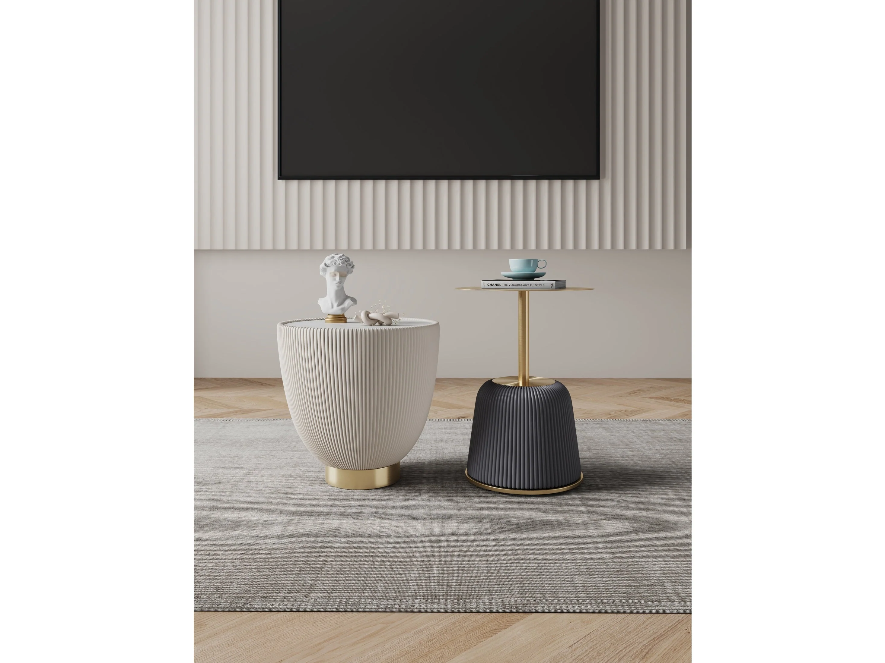 Anderson End Table 1.0 and End Table 2.0 in Cream and Grey (set of 2)