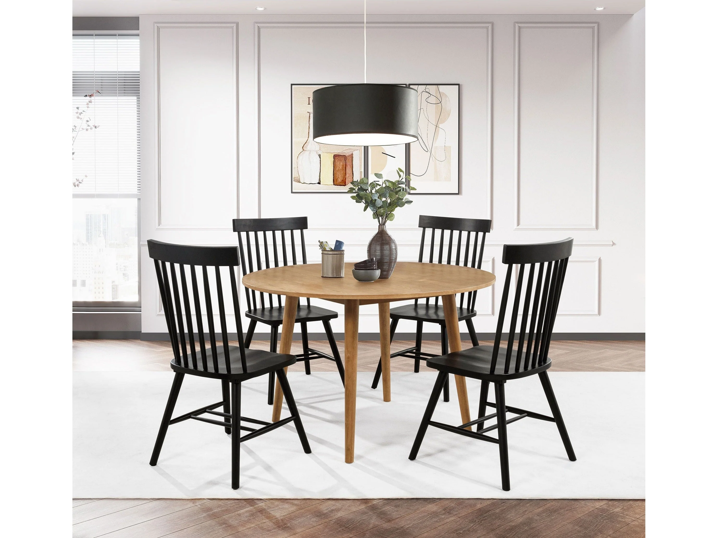 Andrews Black/Light Ash 5-piece Round Dining Table Set