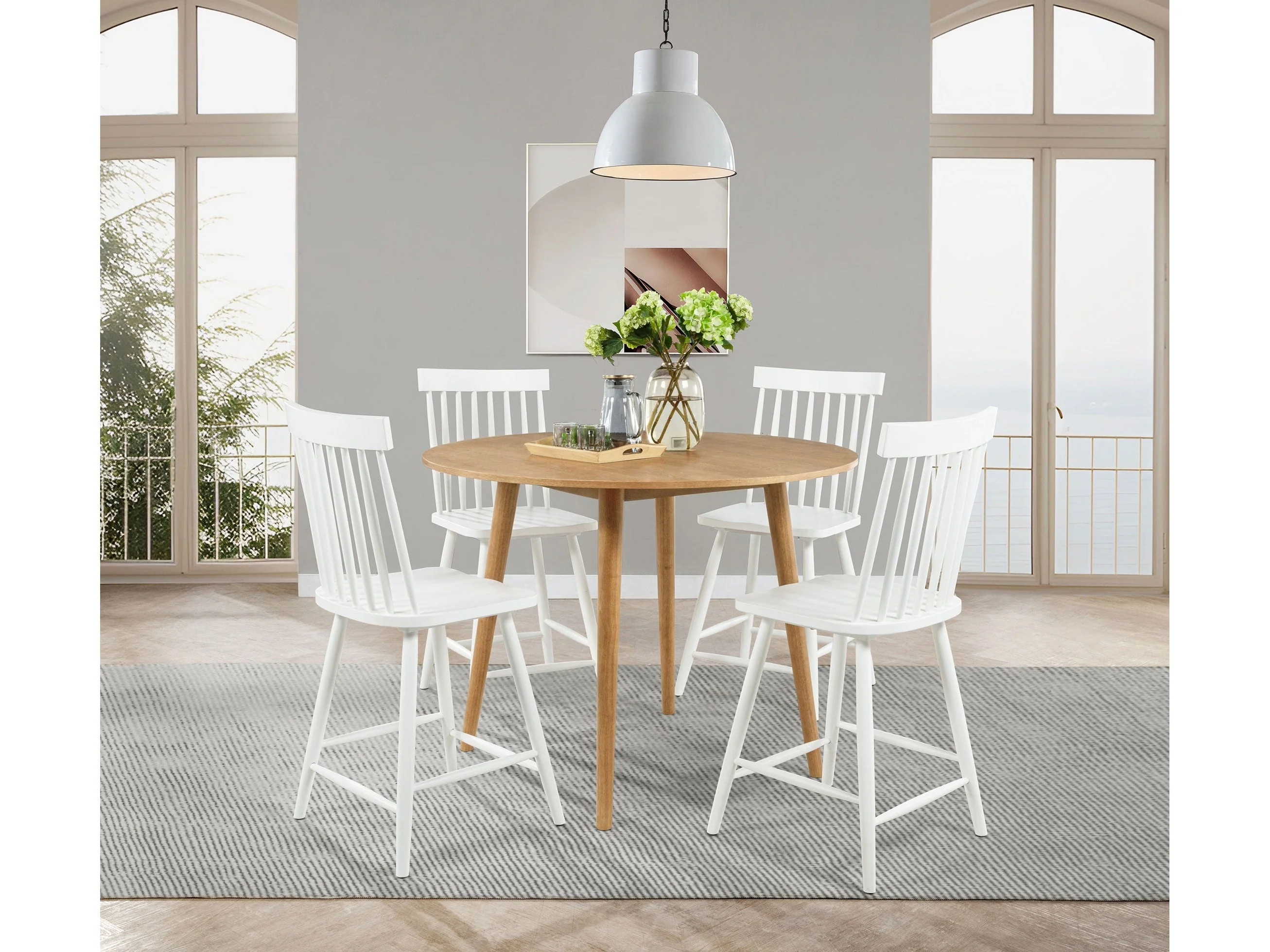 Andrews White/Light Ash 5-piece Round Counter Dining Set