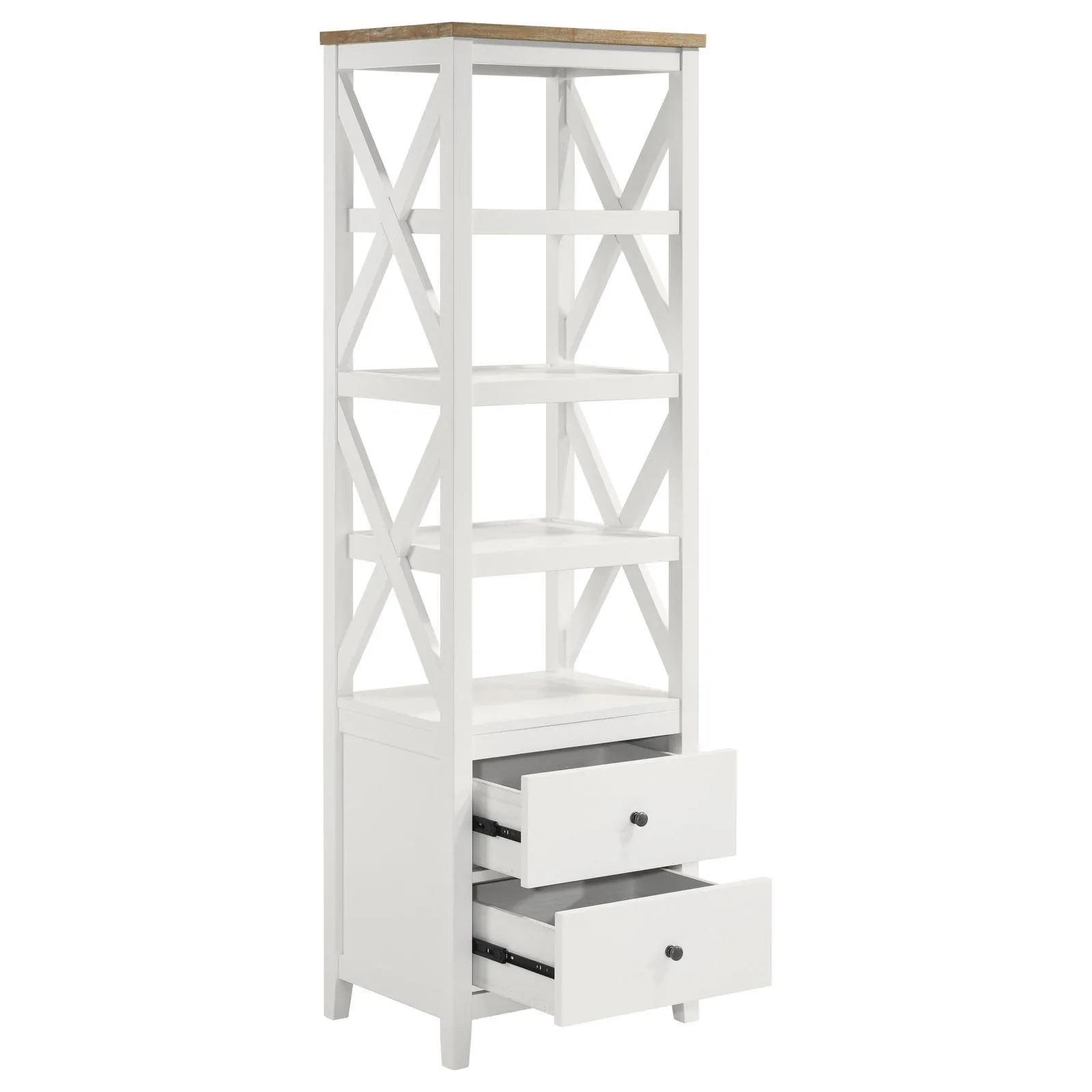 Angela Brown and White 4-shelf Wooden Media Tower with Drawers - Image 2