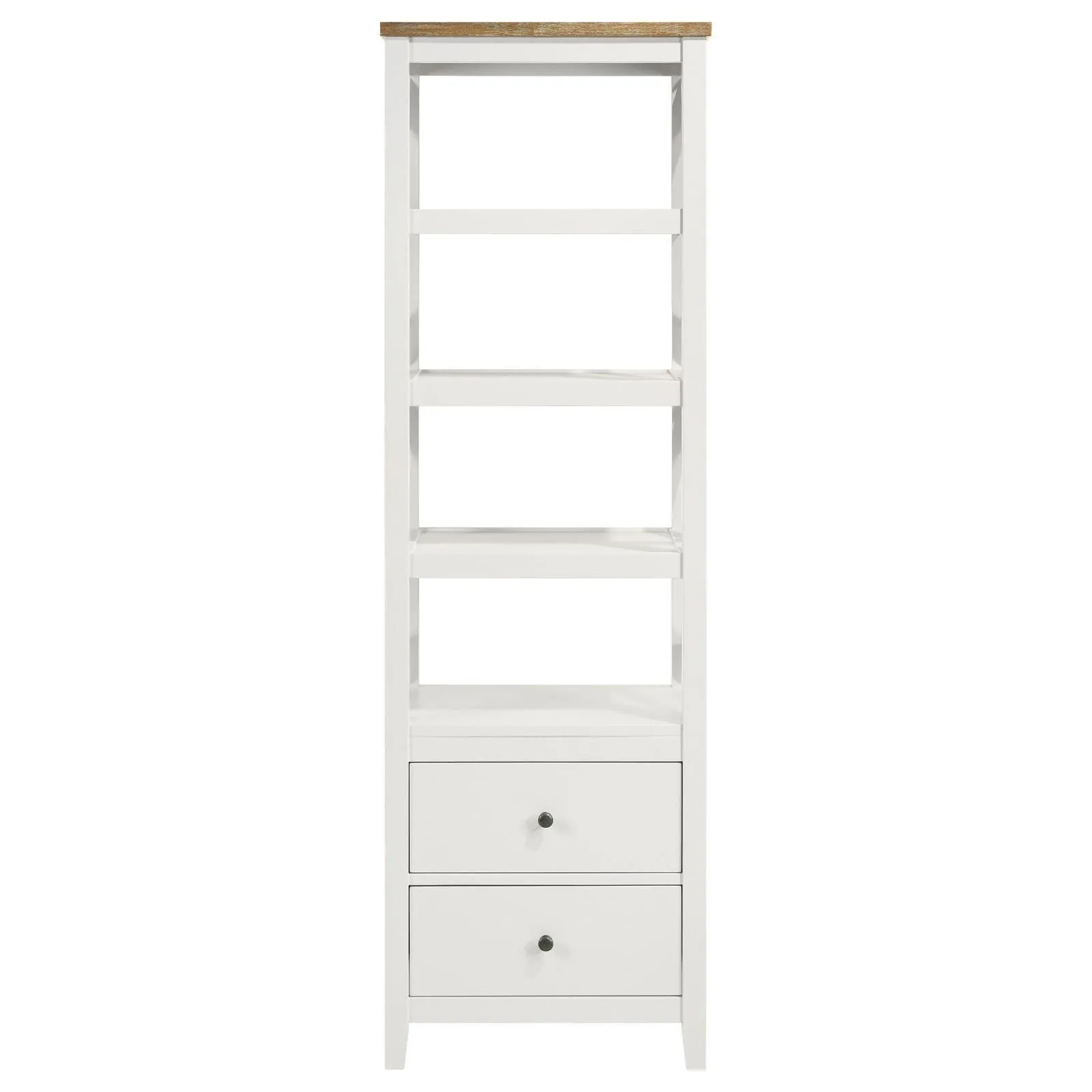 Angela Brown and White 4-shelf Wooden Media Tower with Drawers - Image 3