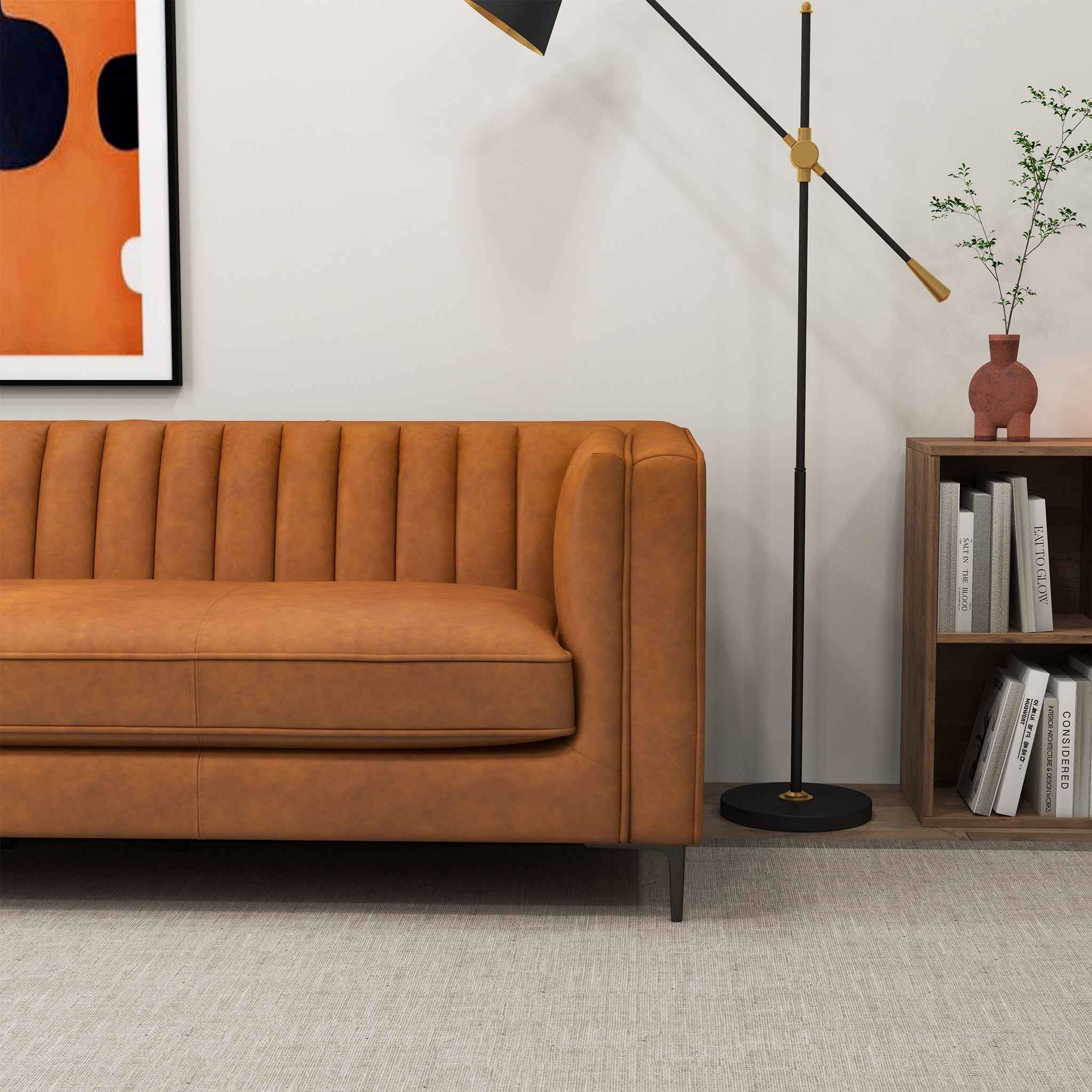 Angelina Cognac PU Leather Sofa 84" - Image 4