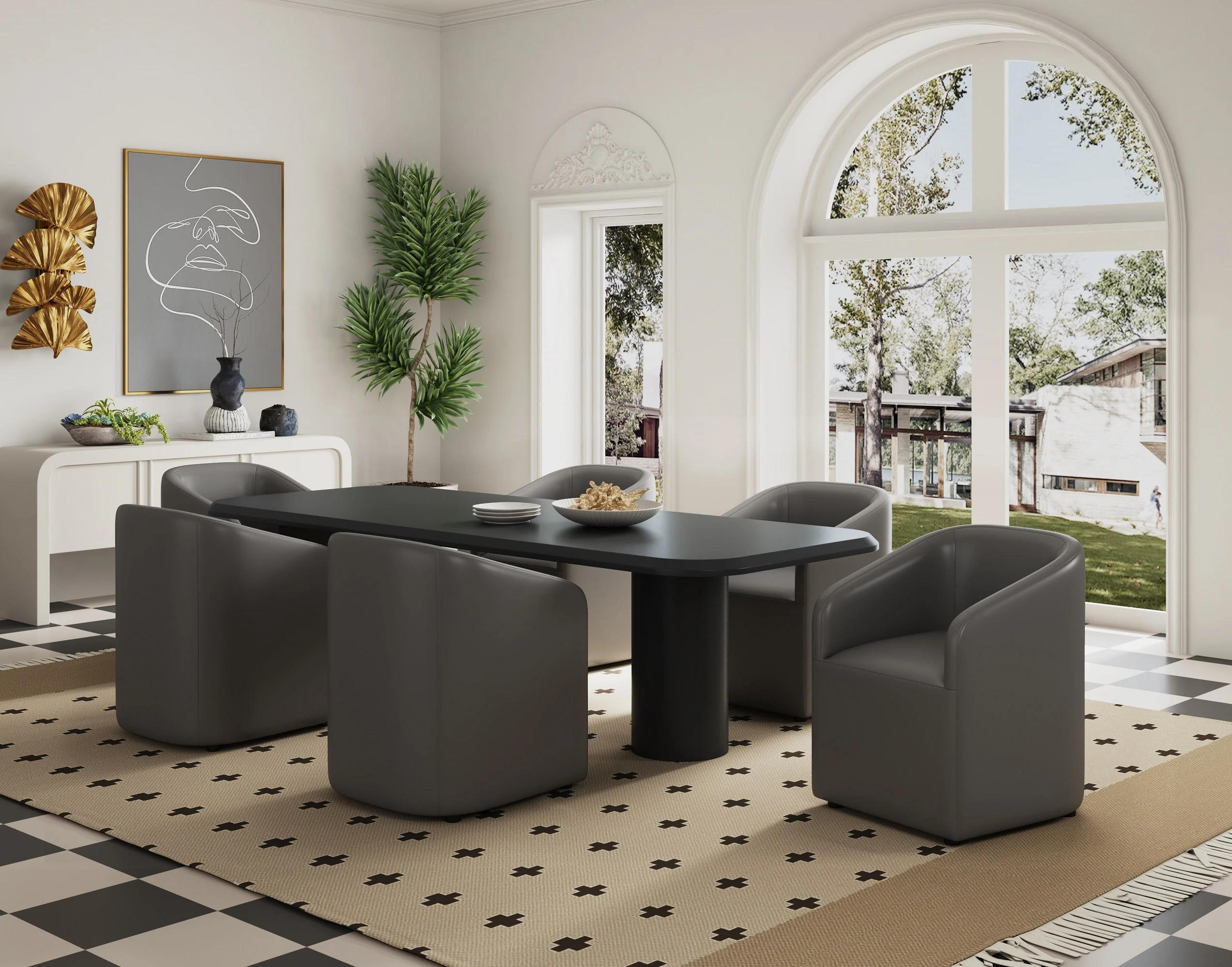 Anna Round Faux Leather Dining Chair in Pewter (set of 2) - Image 2