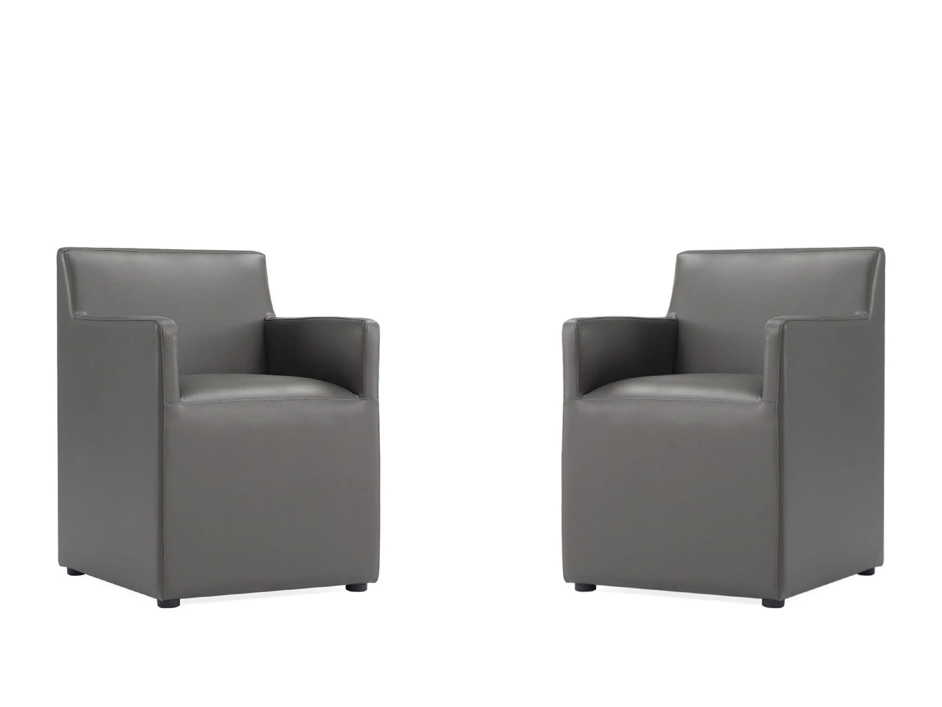 Anna Square Faux Leather Dining Arm Chair in Pewter (set of 2)