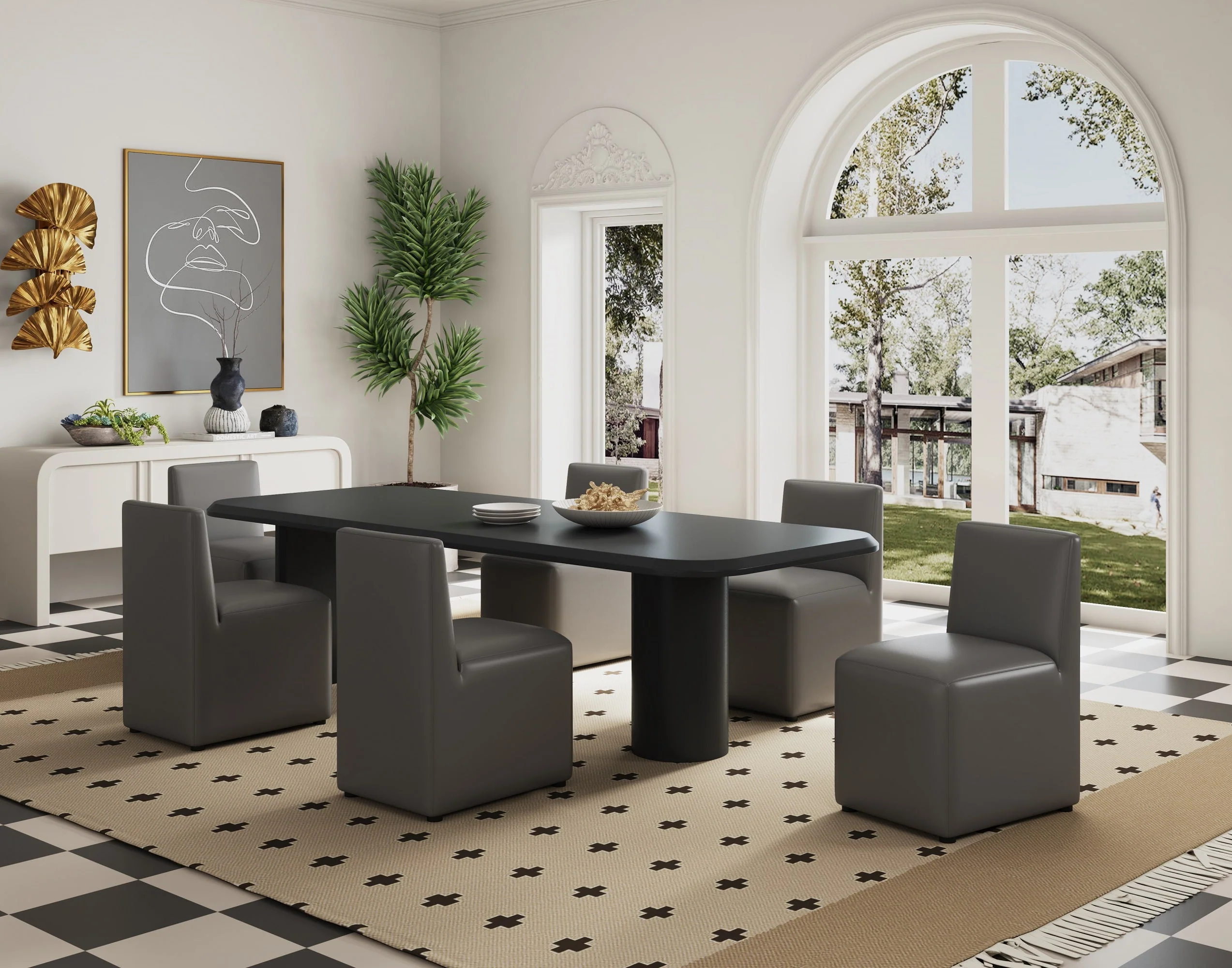 Anna Square Faux Leather Dining Chair in Pewter - Image 2