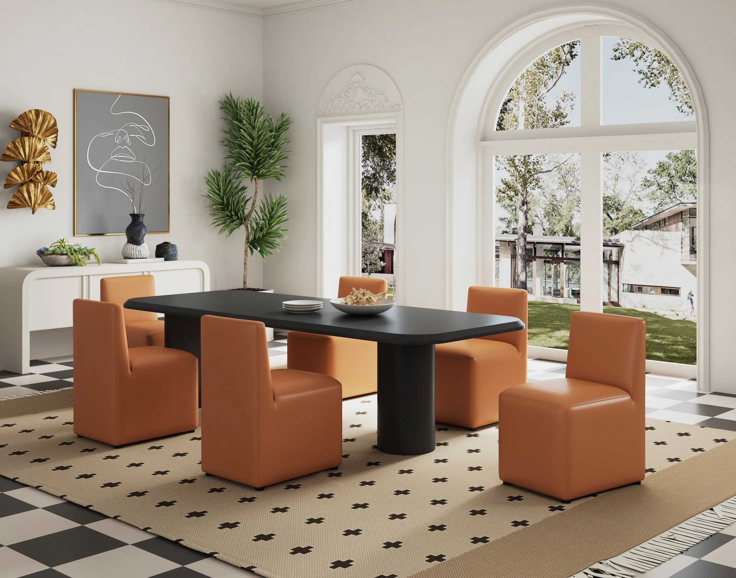 Anna Square Faux Leather Dining Chair in Saddle (set of 2) - Image 2