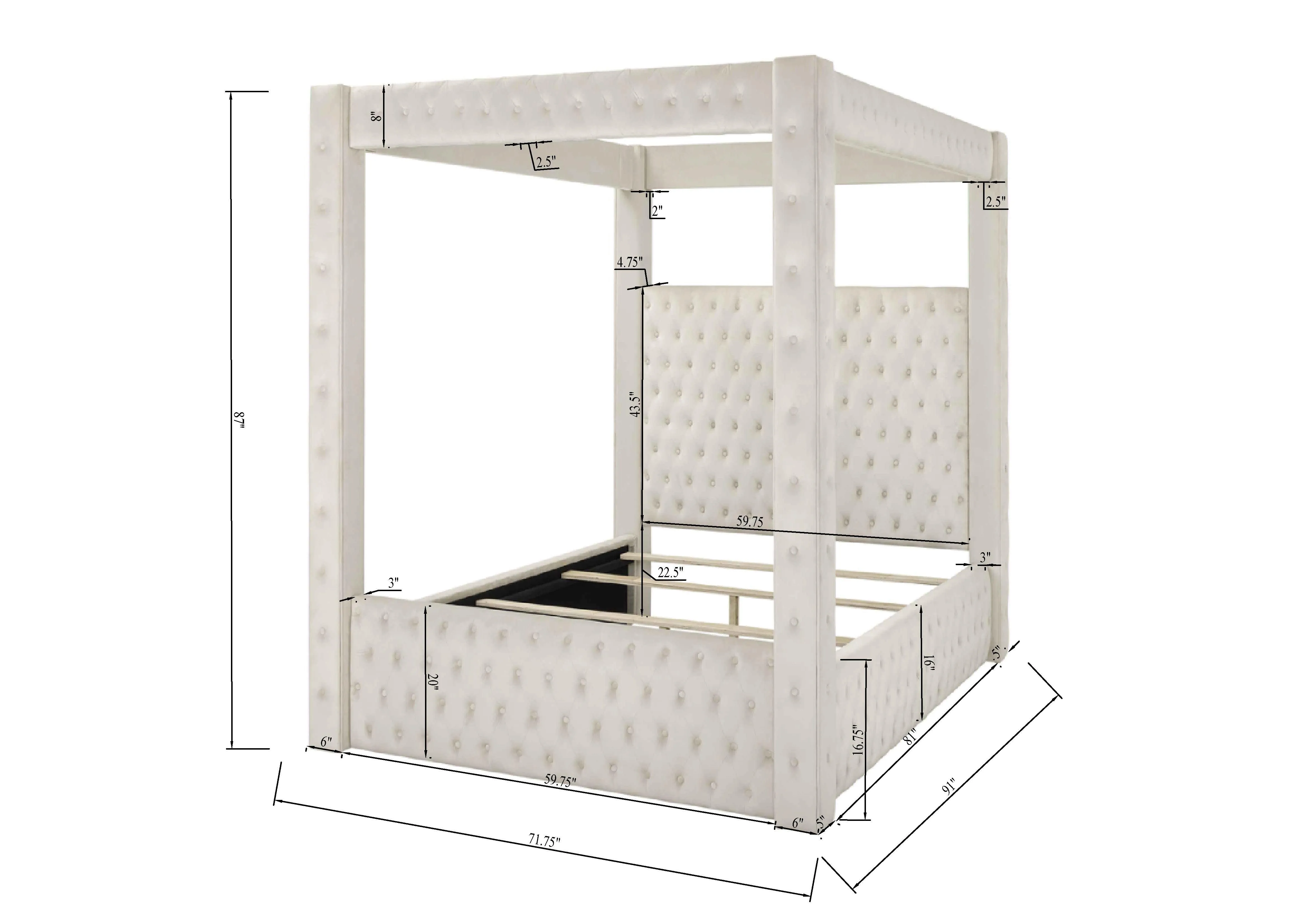 Annabelle Black Velvet Queen Canopy Bed - Image 6
