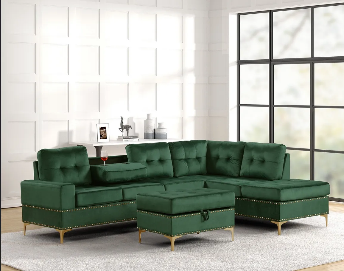 Anserra Green Reversible Sectional with Ottoman - Image 2