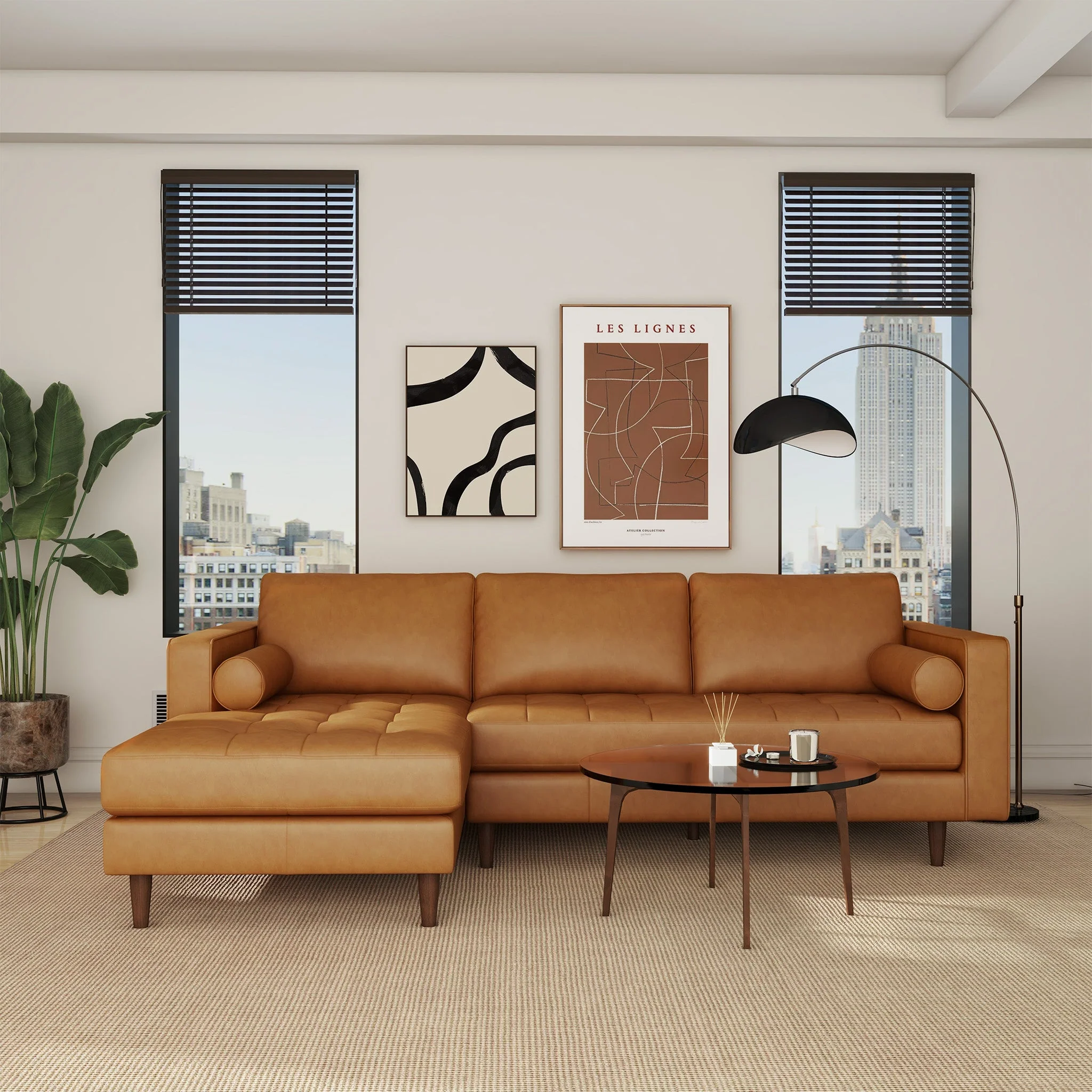 Anthony Genuine Tan Leather Left-Facing Sectional Sofa - Image 2