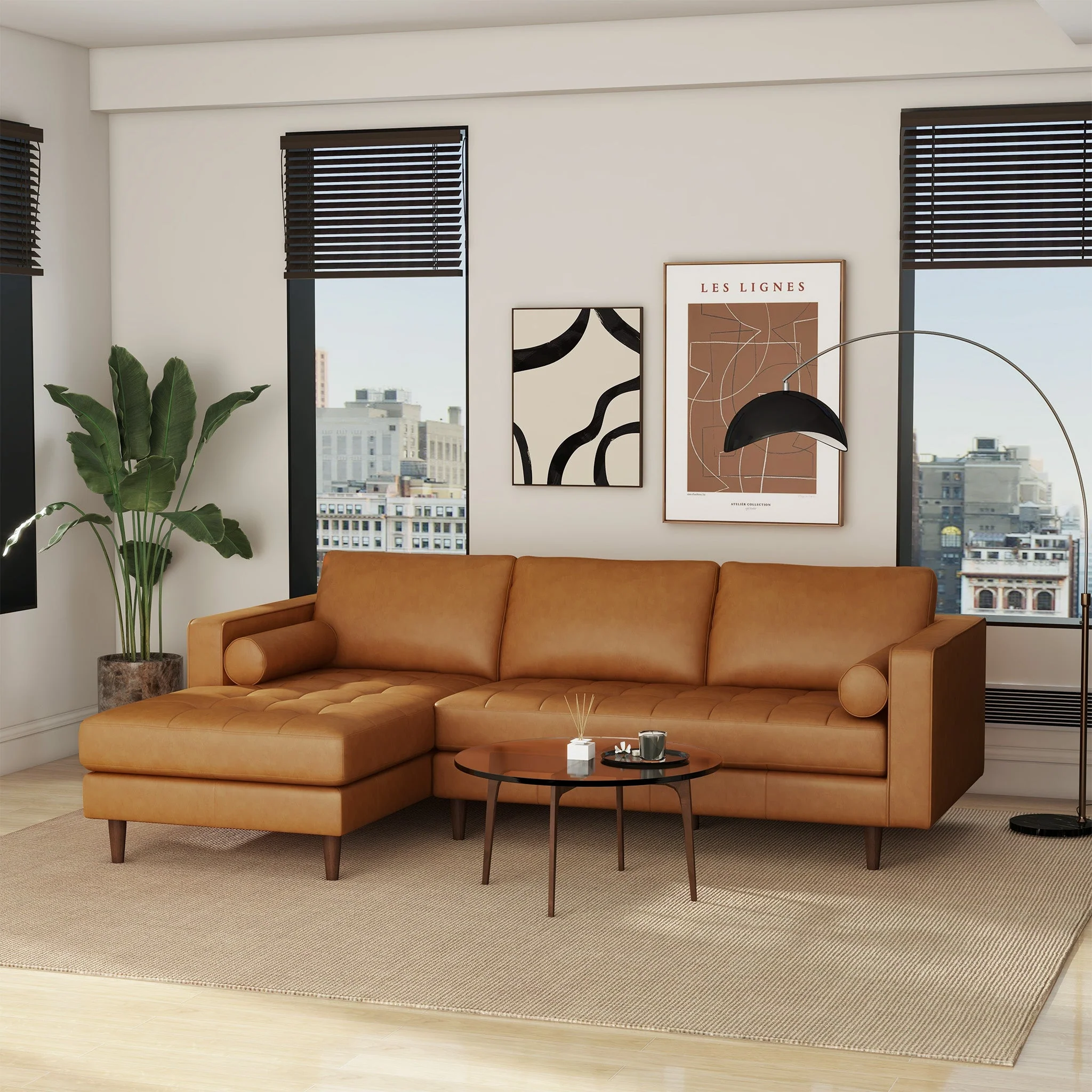 Anthony Genuine Tan Leather Left-Facing Sectional Sofa - Image 3