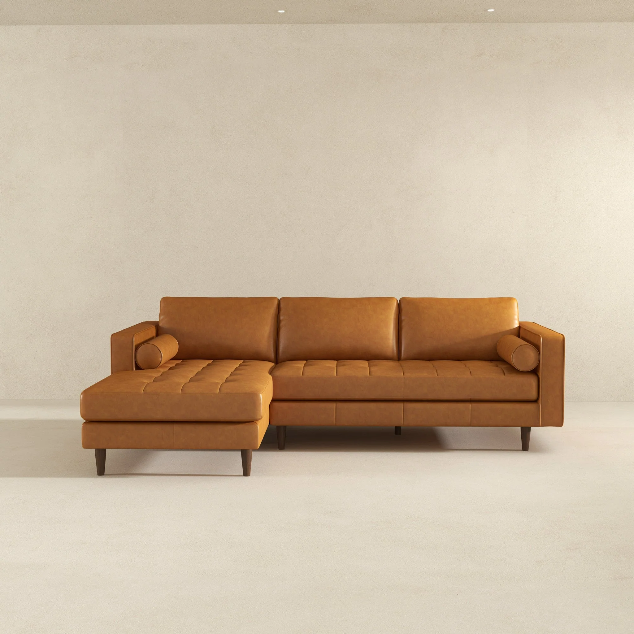 Anthony Genuine Tan Leather Left-Facing Sectional Sofa - Image 4