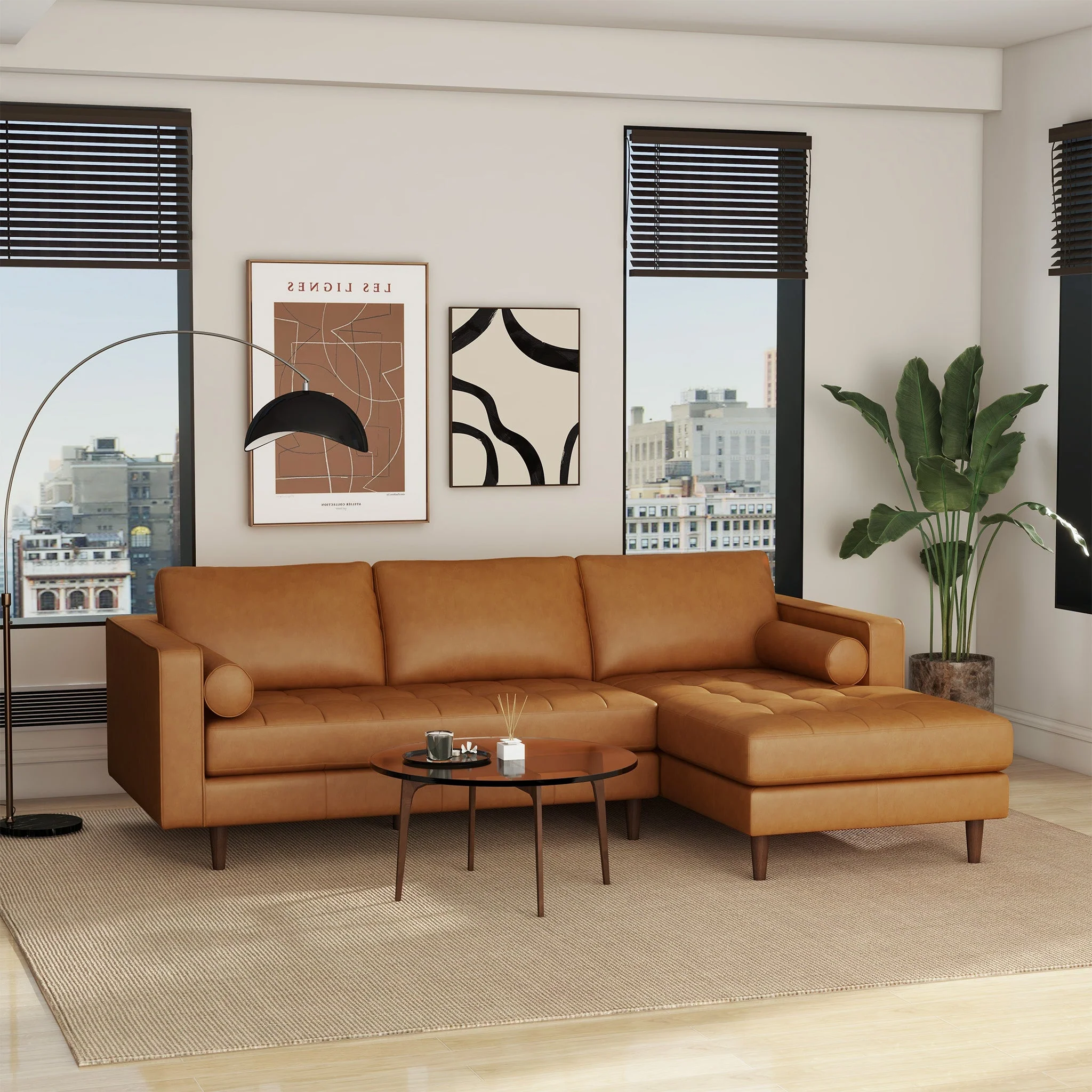Anthony Genuine Tan Leather Right-Facing Sectional Sofa - Image 3