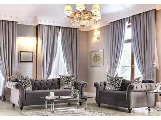 Antoinette Gray Velvet Stationary Sofa & Loveseat