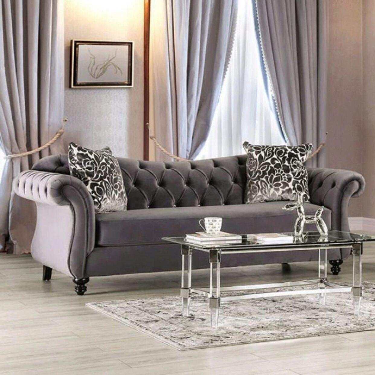 Antoinette Gray Velvet Stationary Sofa & Loveseat - Image 2