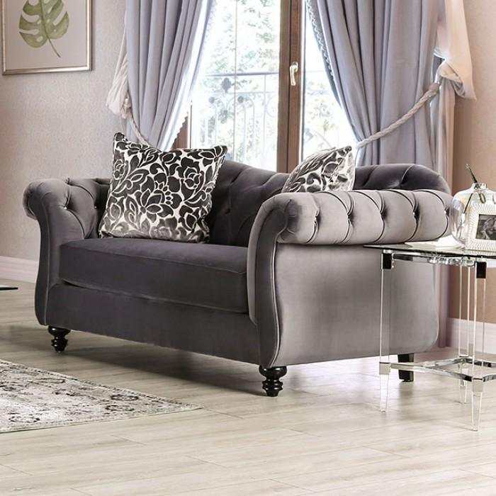 Antoinette Gray Velvet Stationary Sofa & Loveseat - Image 3