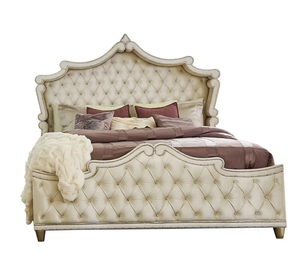 Antonella Ivory and Camel Tufted Upholstered Eastern King Bed - Image 2