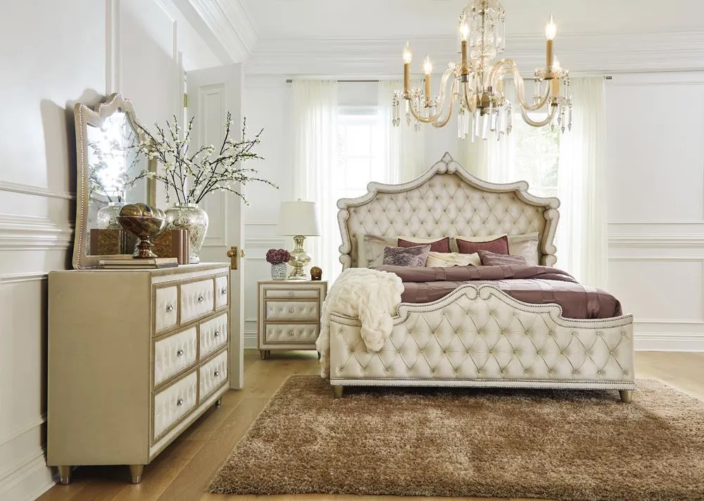 Antonella Ivory and Camel Tufted Upholstered Eastern King Bed - Image 3