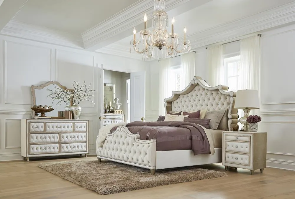 Antonella Ivory and Camel Tufted Upholstered Eastern King Bed - Image 4