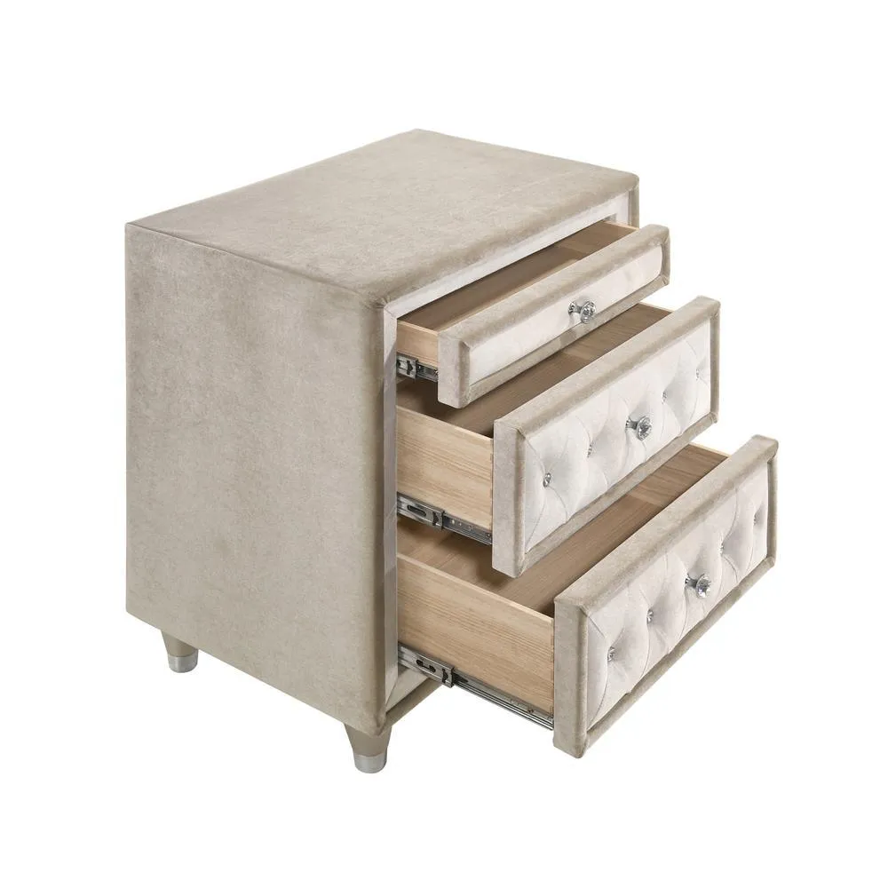 Antonella Ivory and Camel Upholstered 3-Drawer Nightstand - Image 3