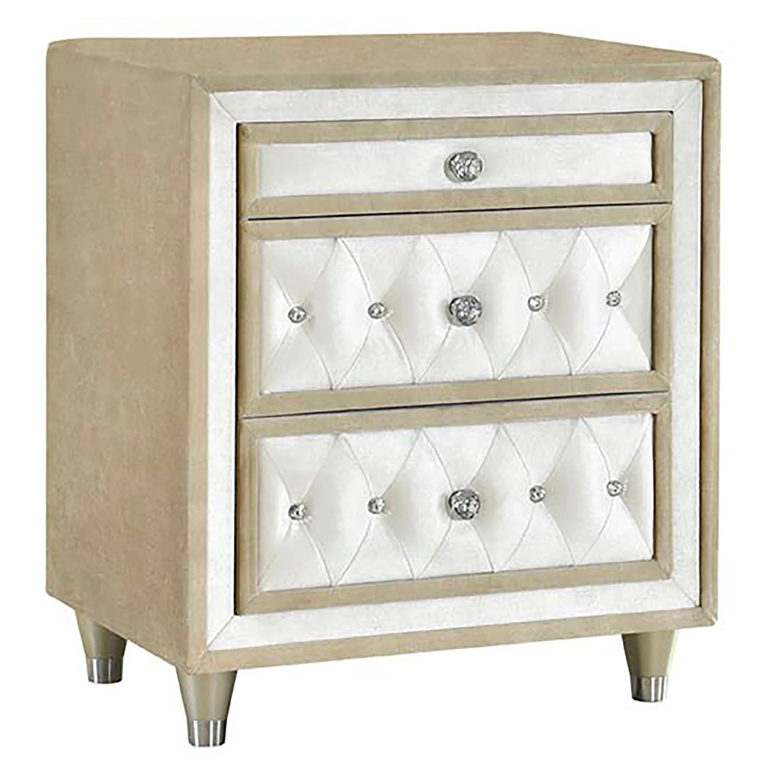 Antonella Ivory/Camel 4-Piece Upholstered Tufted Queen Bedroom Set - Image 4