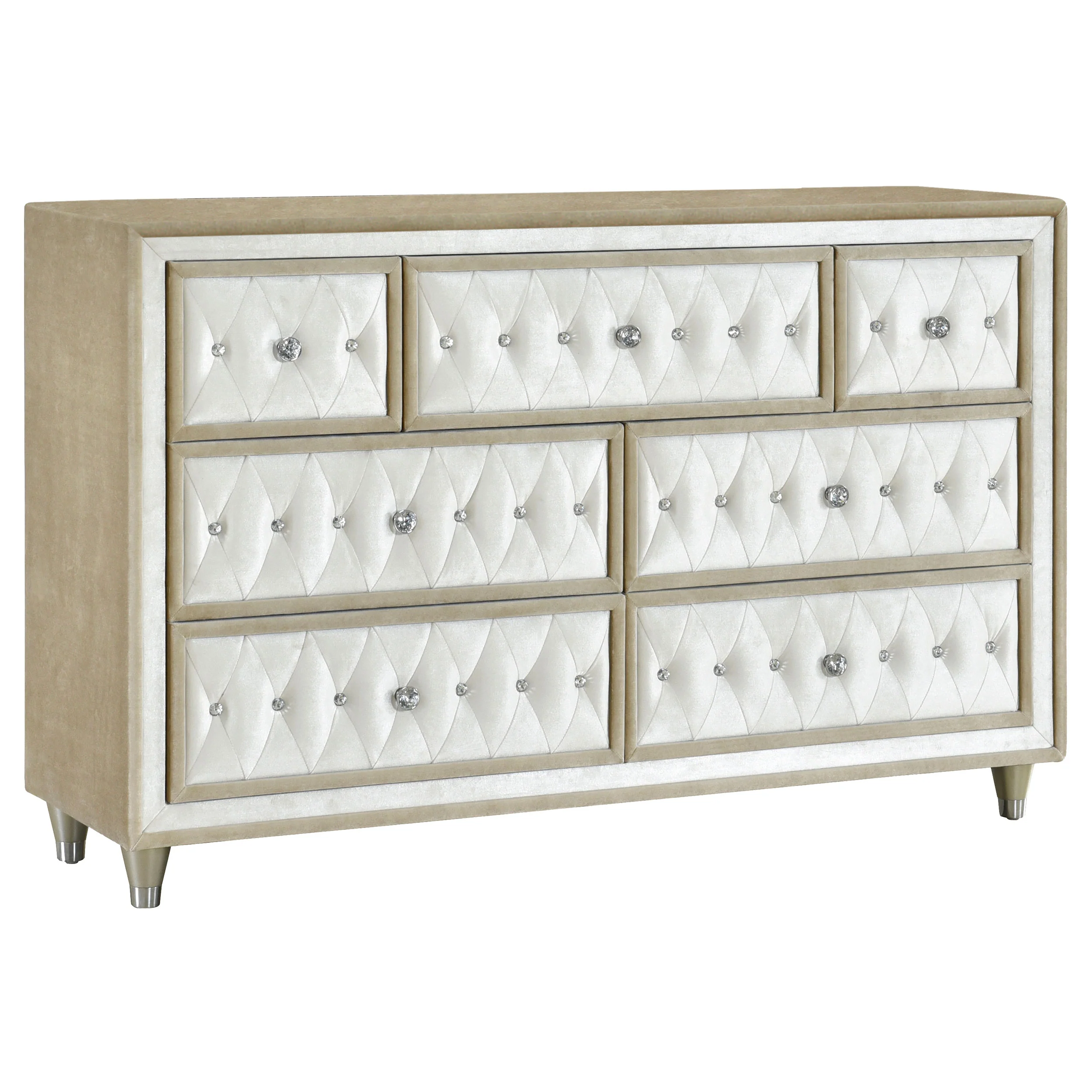 Antonella Ivory/Camel 4-Piece Upholstered Tufted Queen Bedroom Set - Image 5