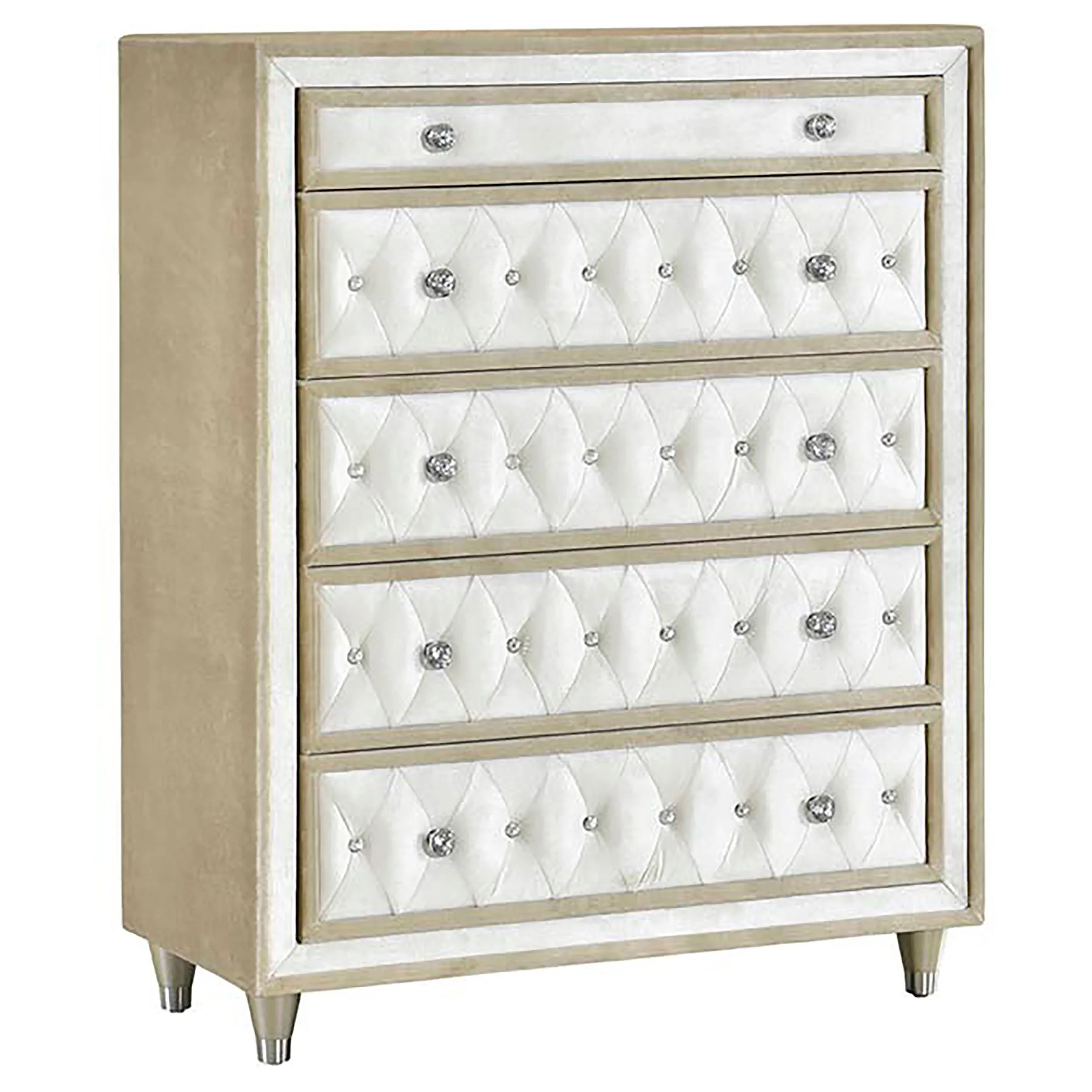 Antonella Ivory/Camel 5-Piece Upholstered Tufted Eastern King Bedroom Set - Image 7