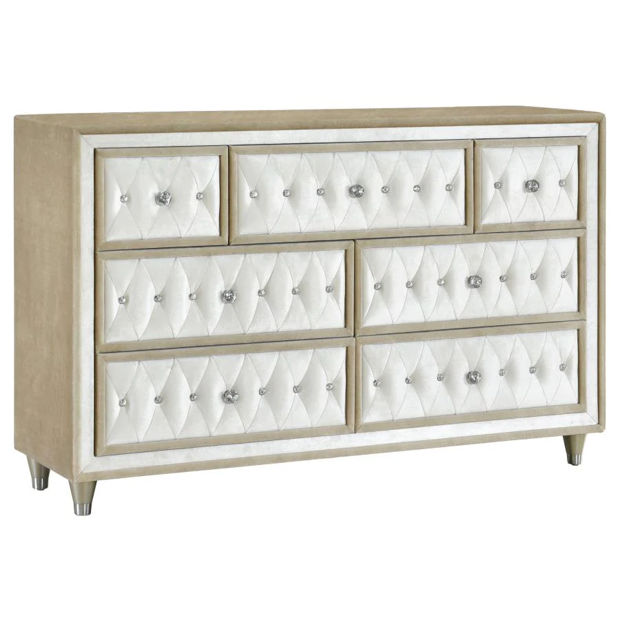 Antonella Ivory/Camel 5-Piece Upholstered Tufted Queen Bedroom Set - Image 4