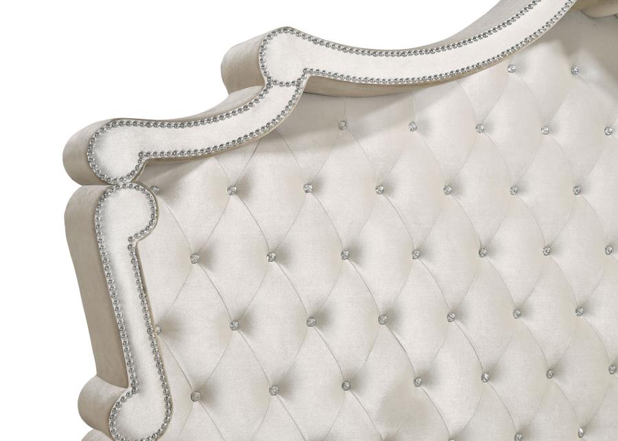 Antonella Ivory/Camel 5-Piece Upholstered Tufted Queen Bedroom Set - Image 7