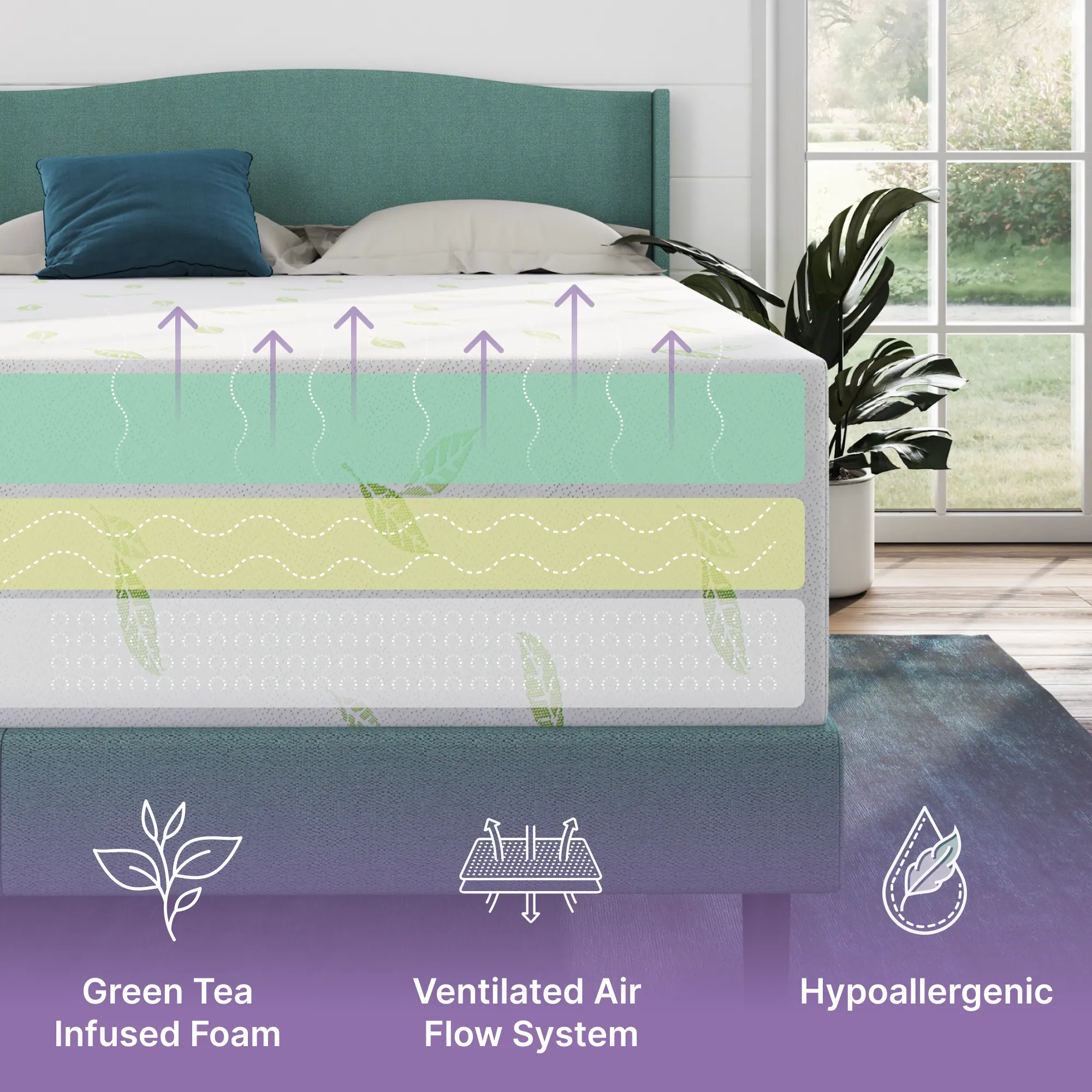 Anula Green Tea Infused Memory Foam Mattress - Image 2
