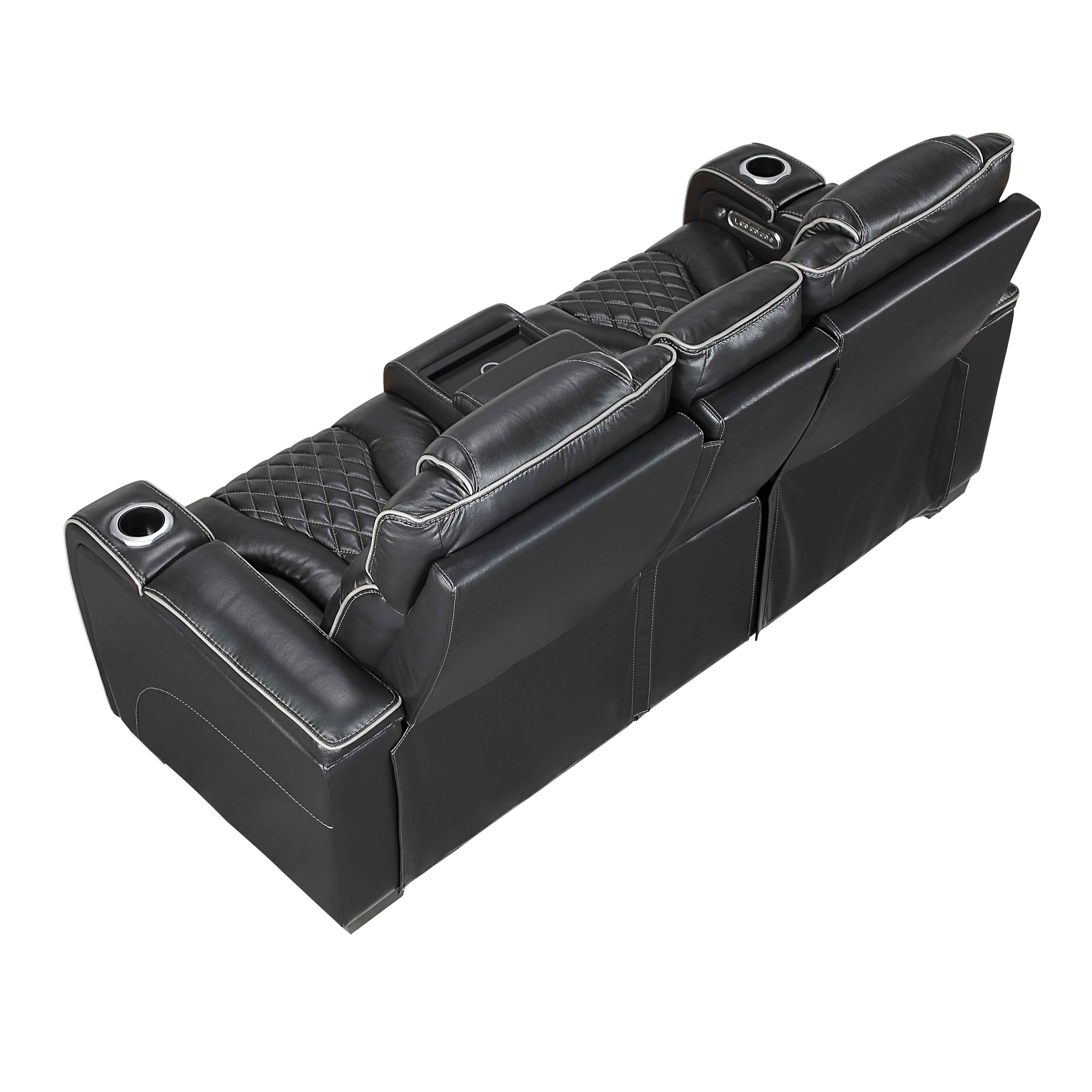 Apex Black Leather Power Double Reclining Loveseat - Image 3