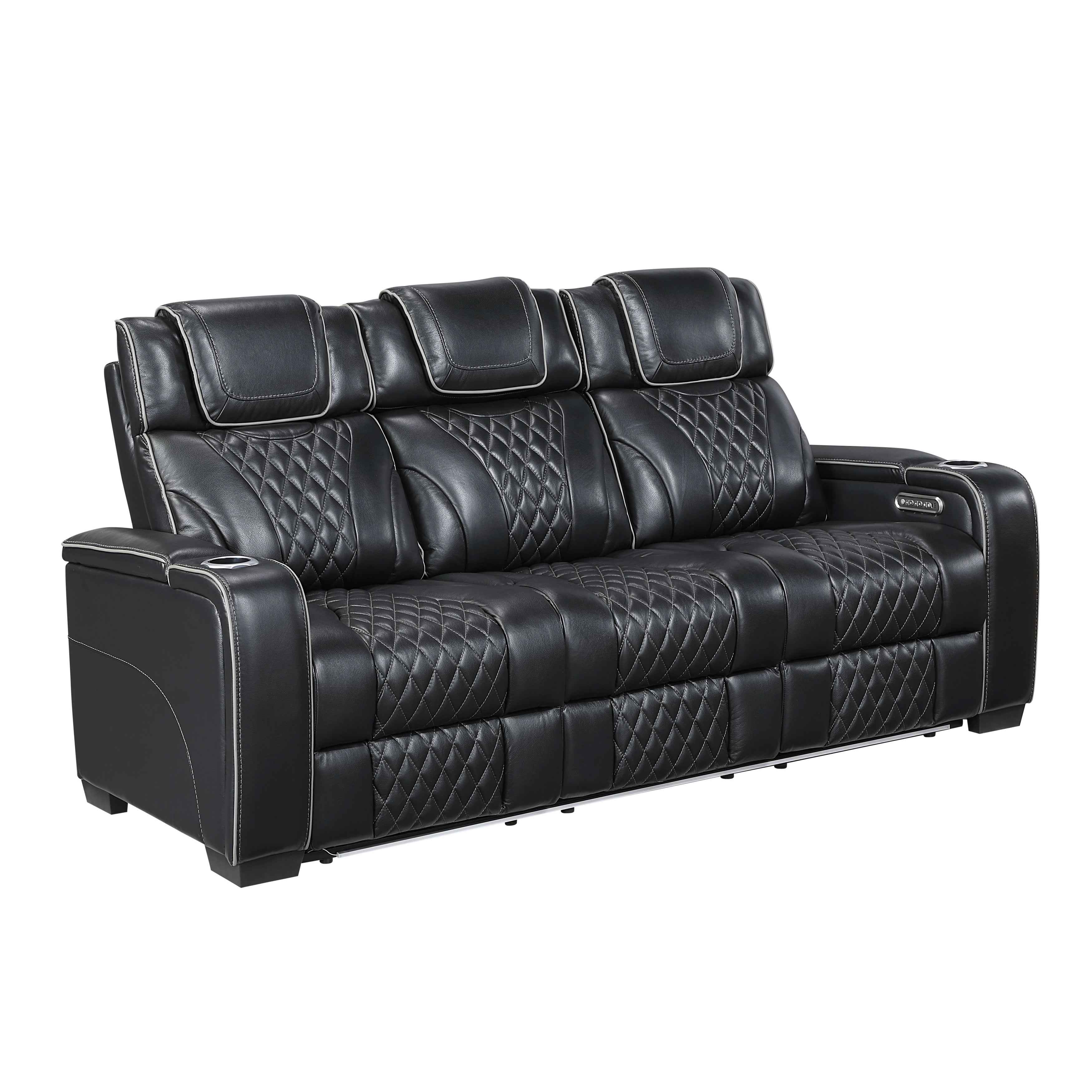 Apex Black Leather Power Double Reclining Sofa - Image 2