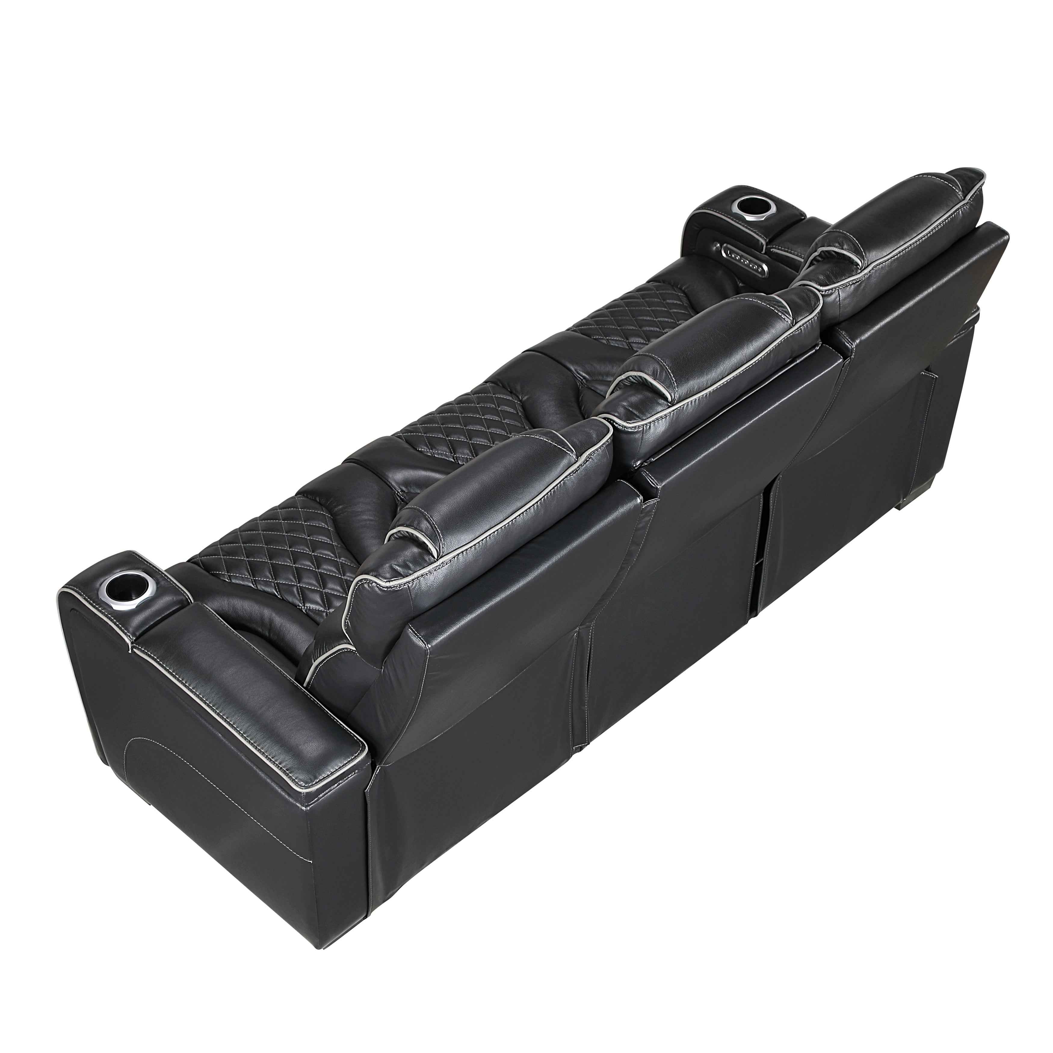 Apex Black Leather Power Double Reclining Sofa - Image 3