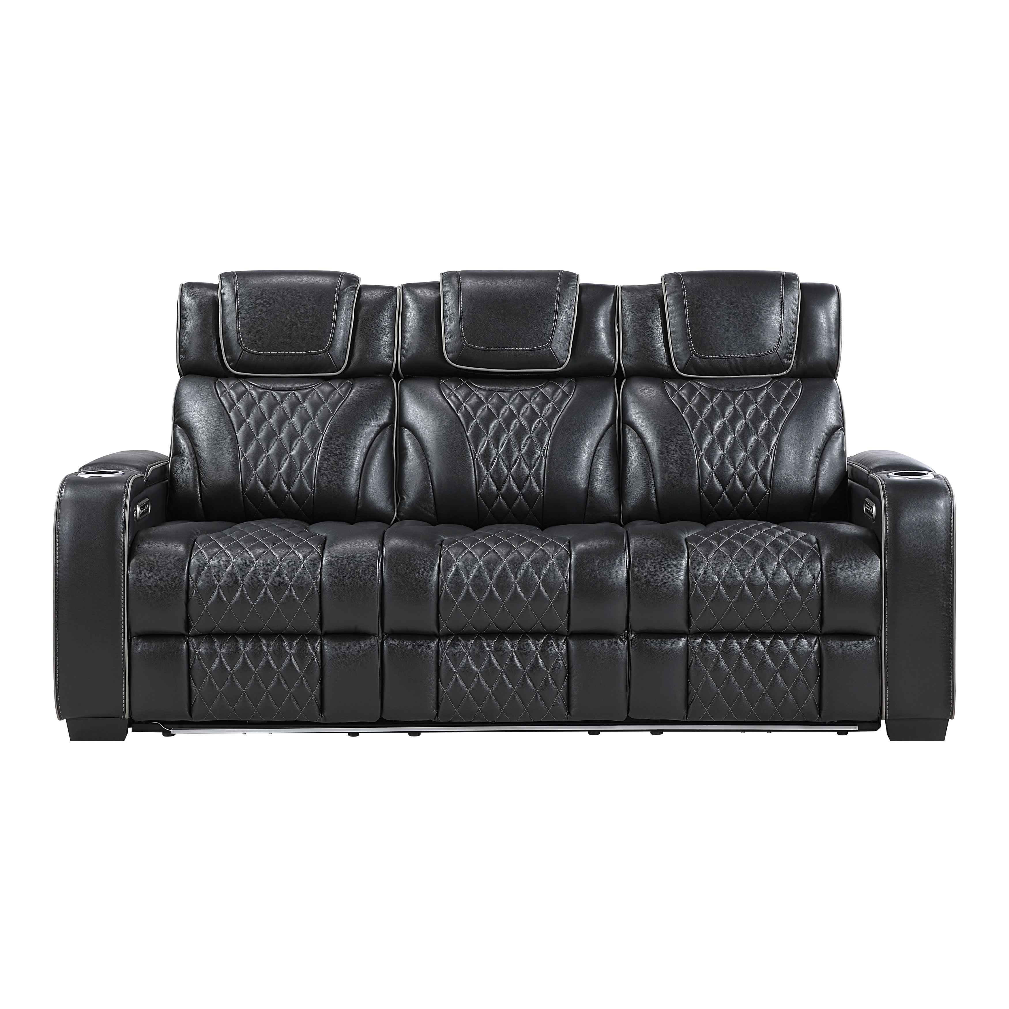 Apex Black Leather Power Reclining Living Room Set - Image 2
