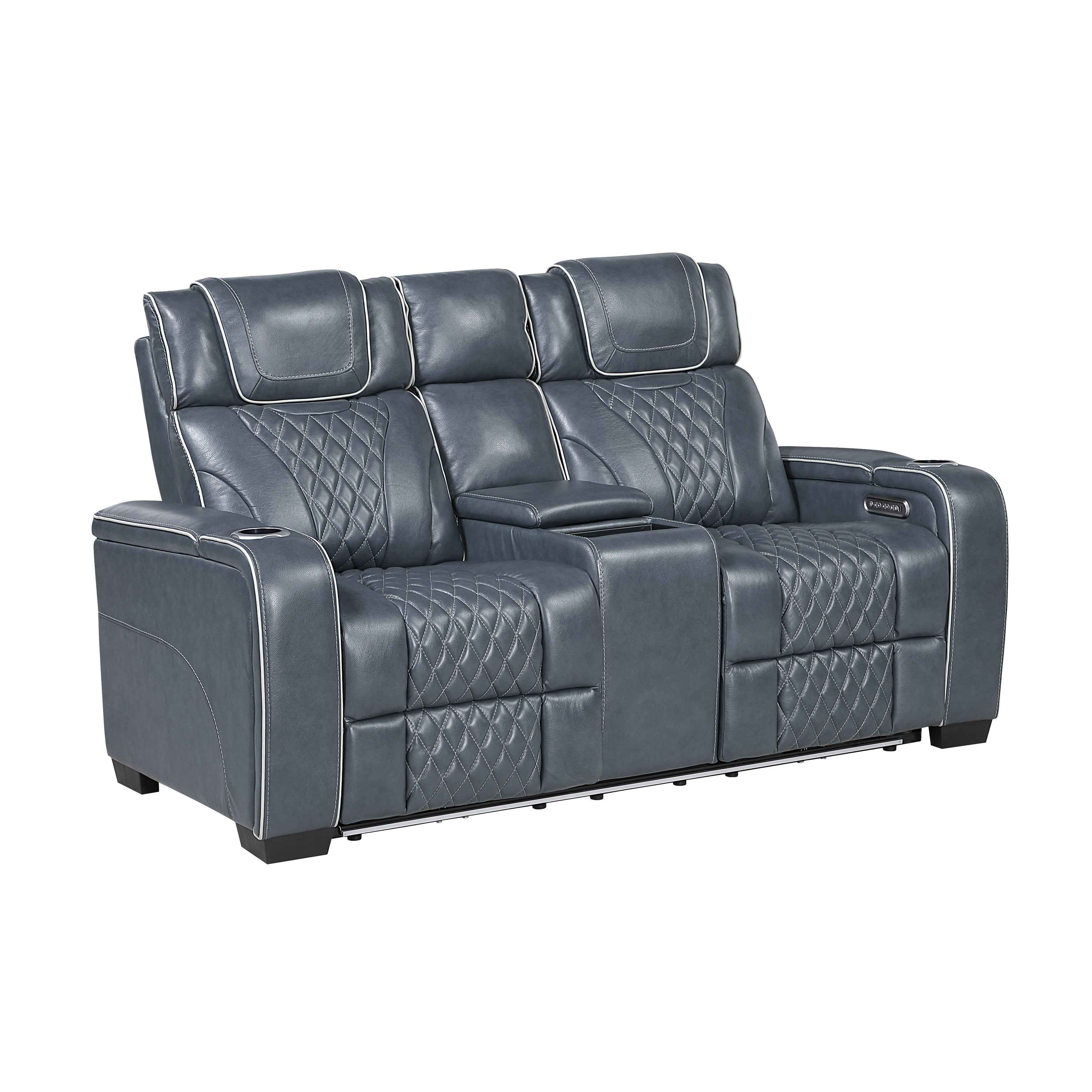 Apex Blue 3-Piece Leather Power Reclining Living Room Sets - Image 10