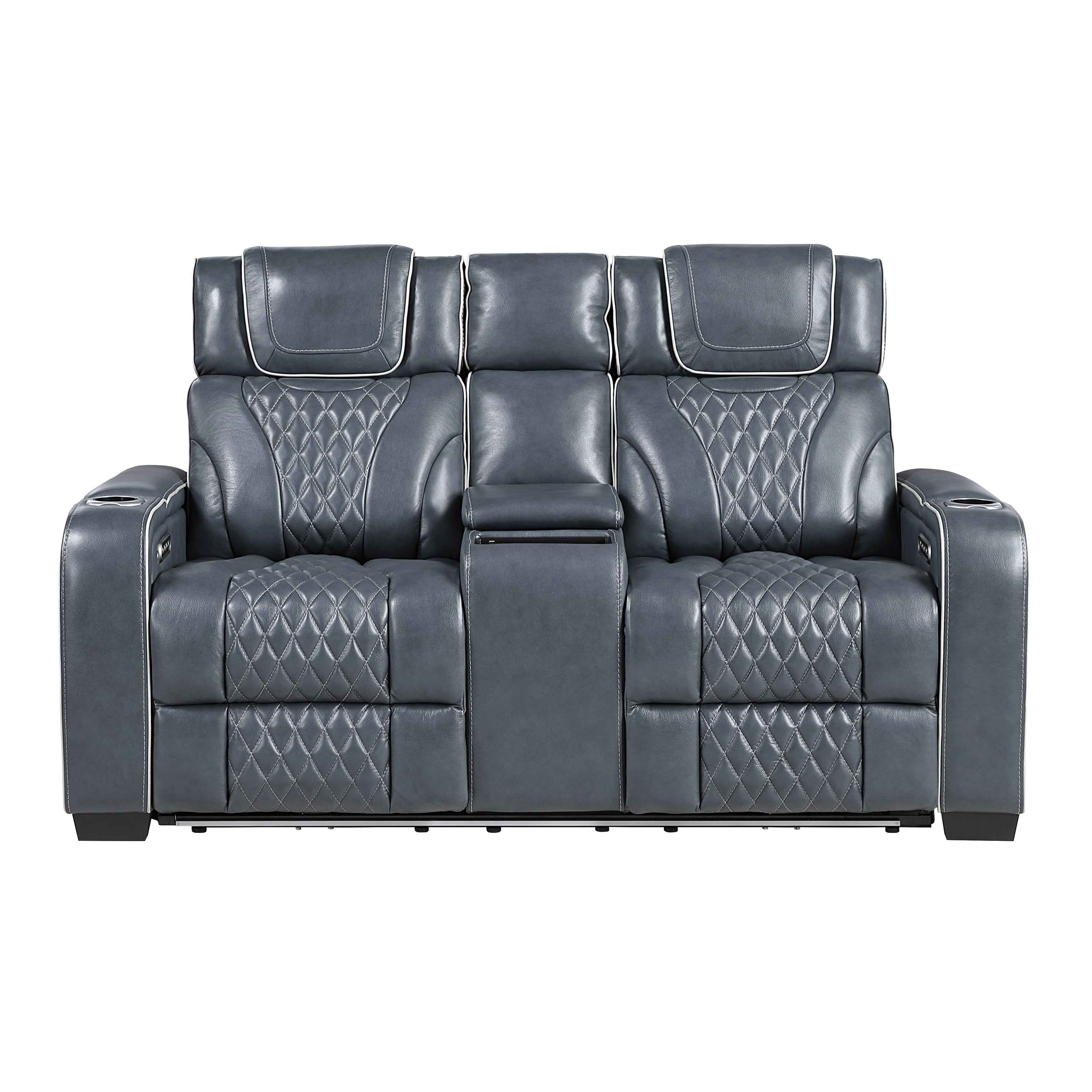 Apex Blue Leather Power Double Reclining Loveseat
